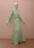 Long Dress Wide Sleeve Adjustable Belt Animal Print