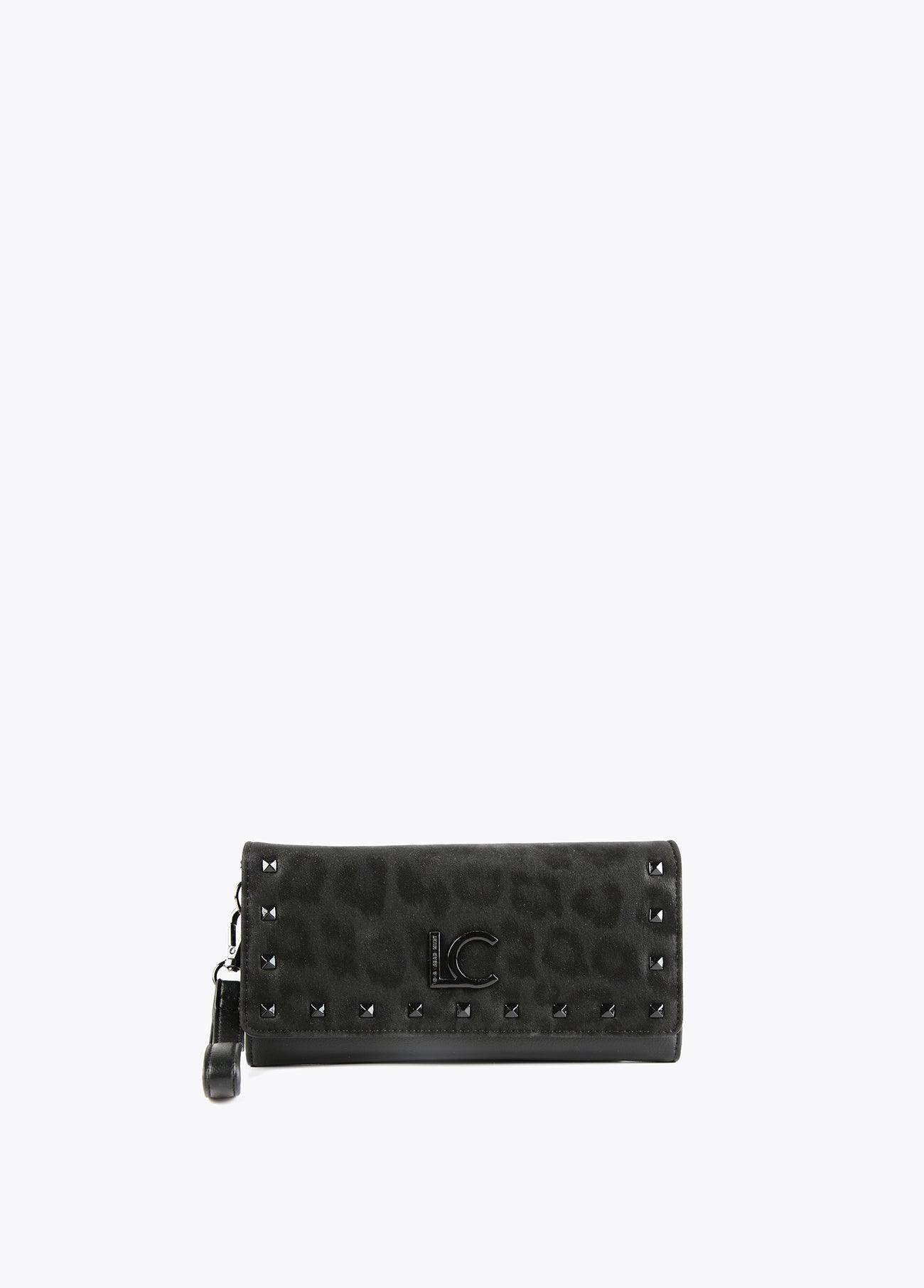 12405013-Neoprene and animal print wallet-Black