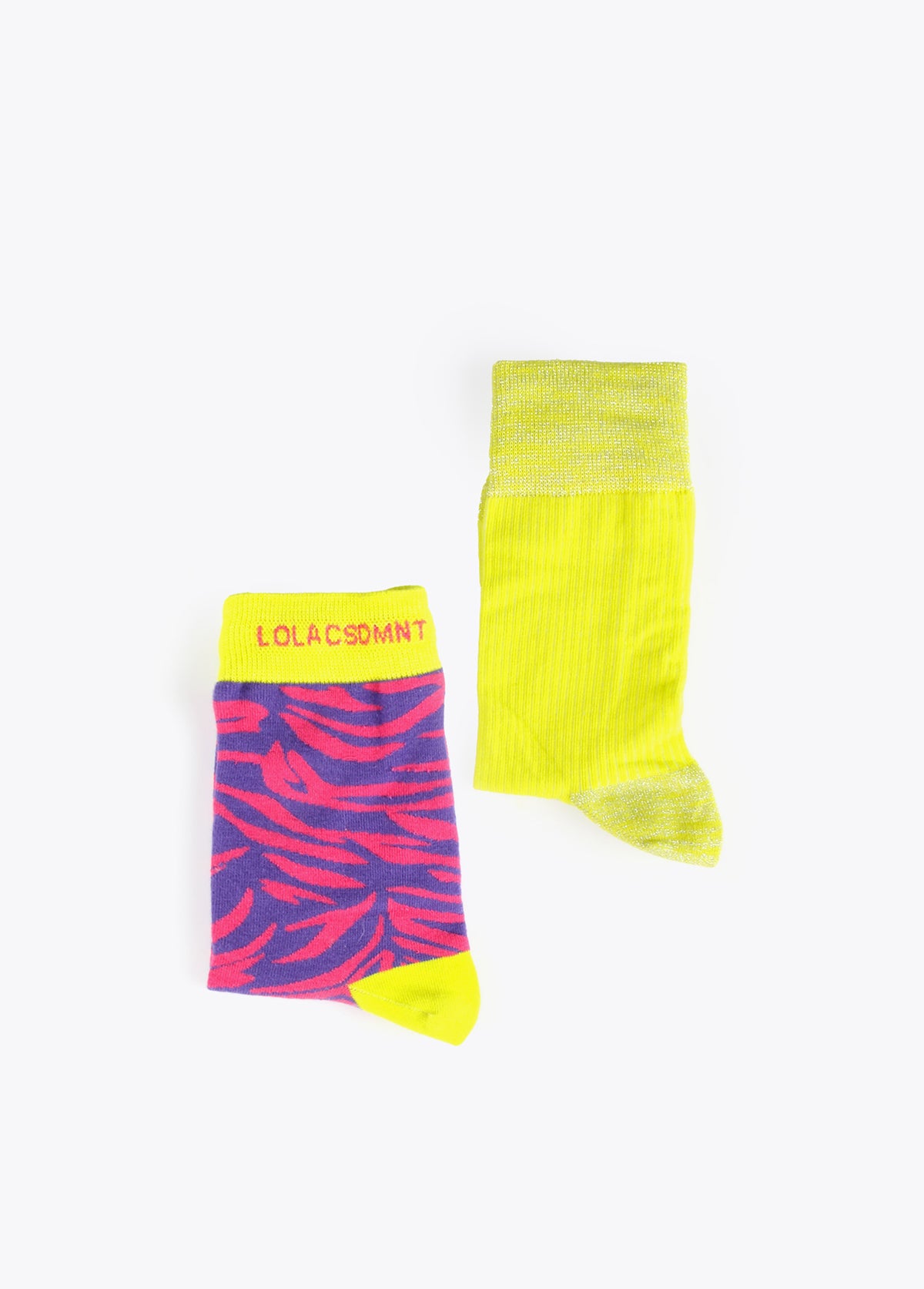 12406001-Set of 2 zebra and plain socks-Lime