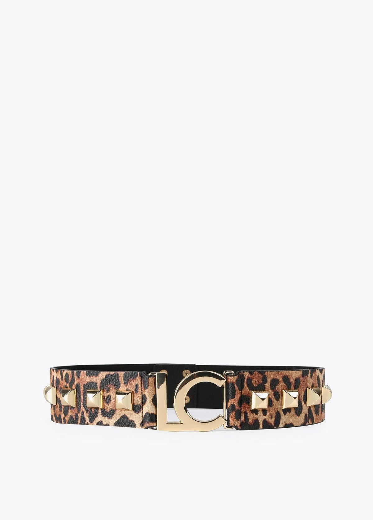 12407002-Animal print elastic belt with studs-Printed