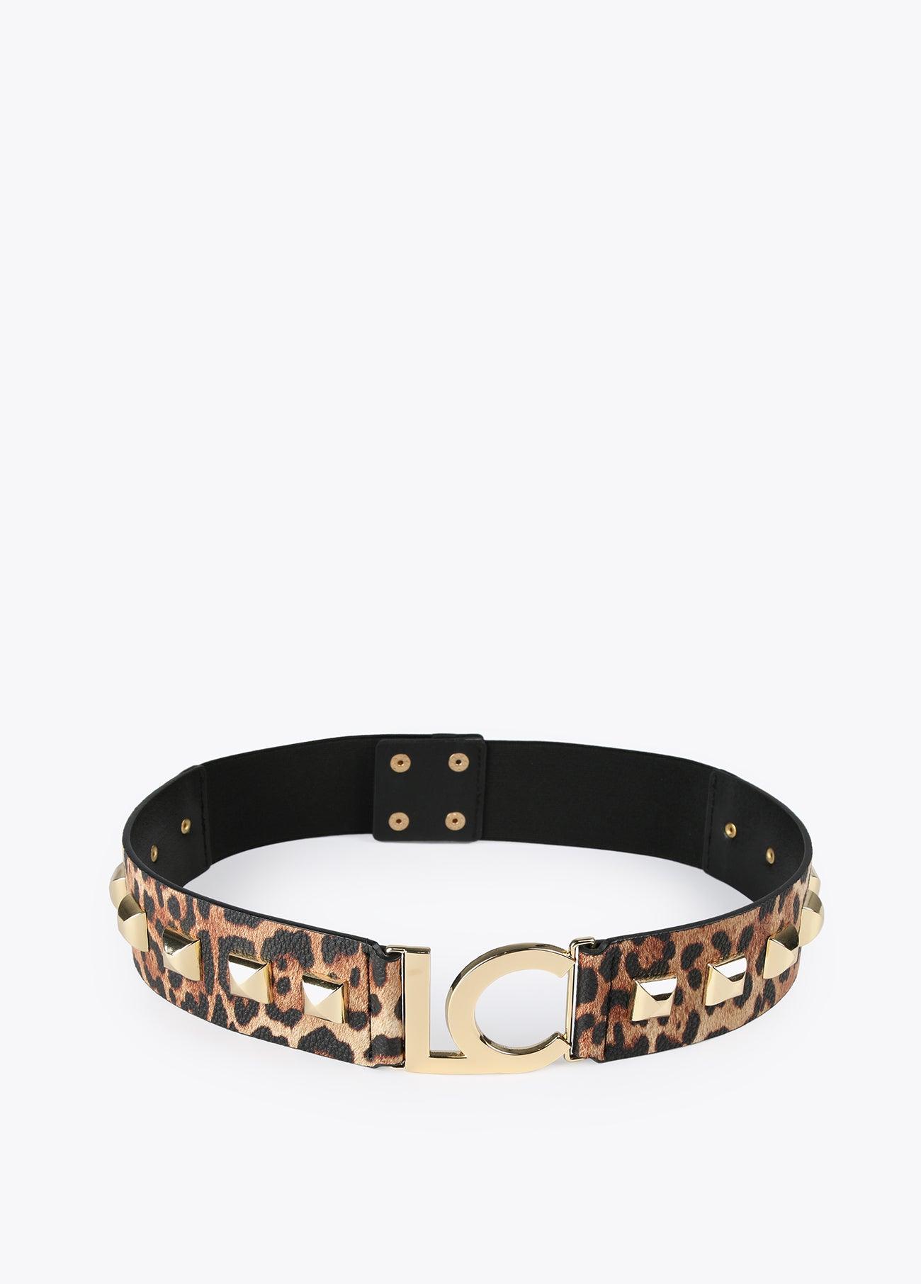 12407002-Animal print elastic belt with studs-Printed