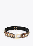 12407002-Animal print elastic belt with studs-Printed