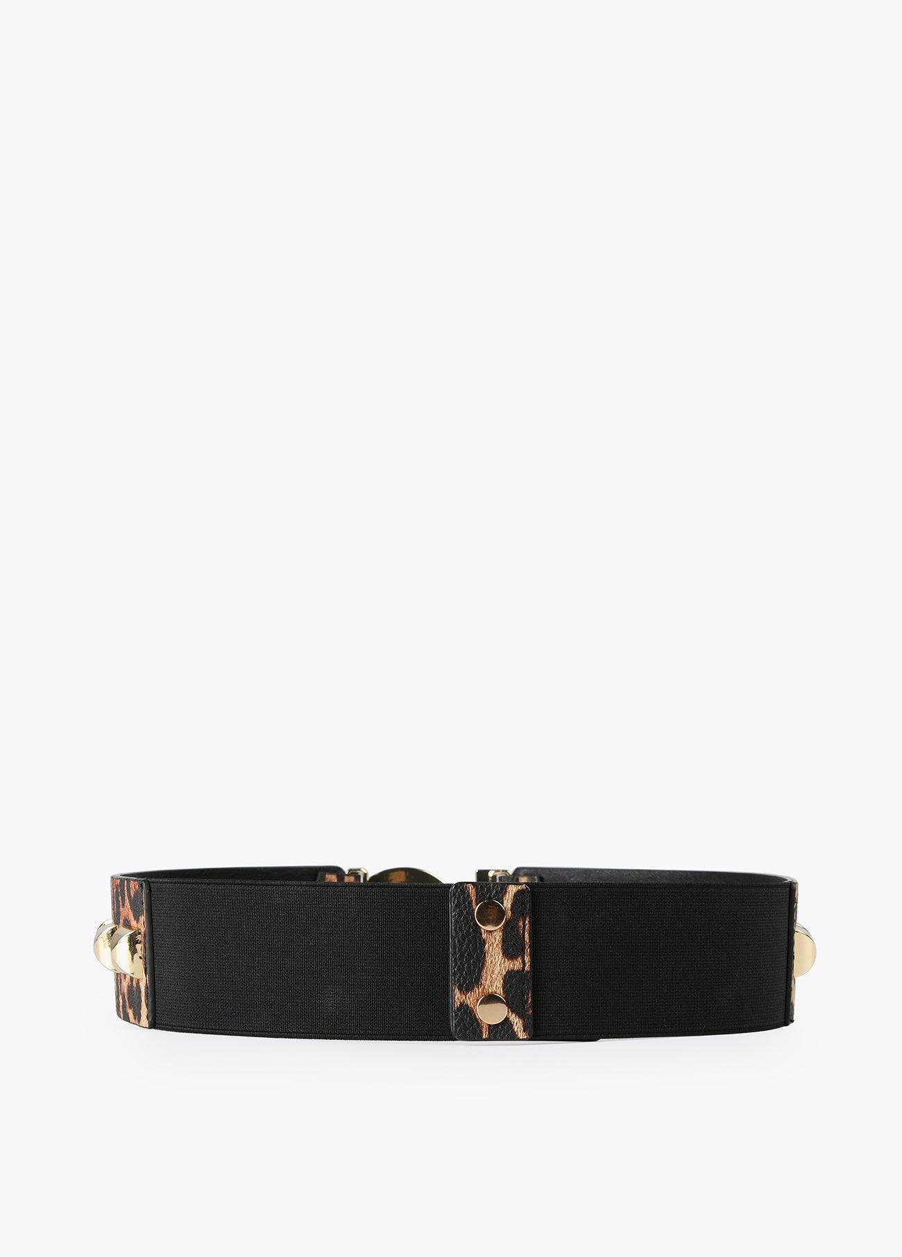 12407002-Animal print elastic belt with studs-Printed