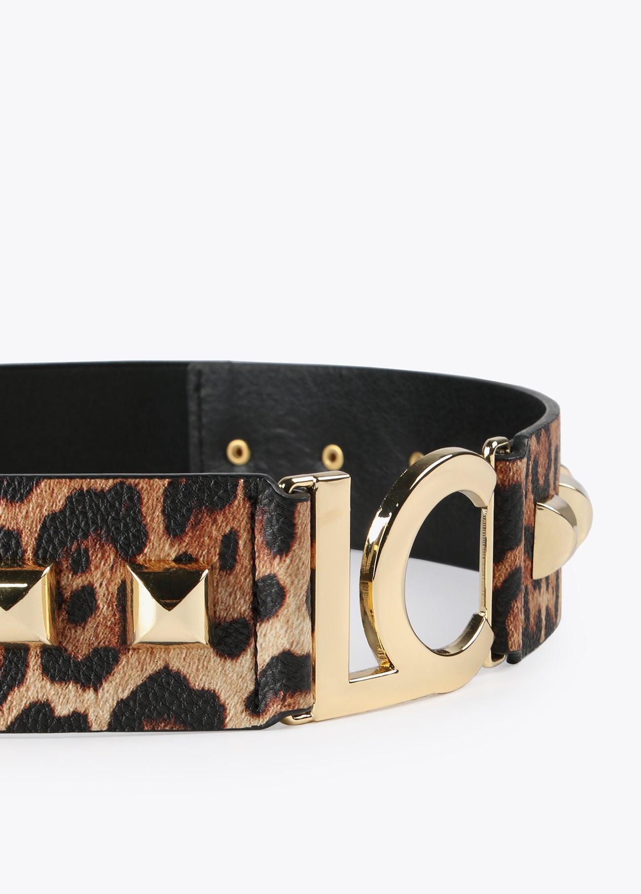 12407002-Animal print elastic belt with studs-Printed