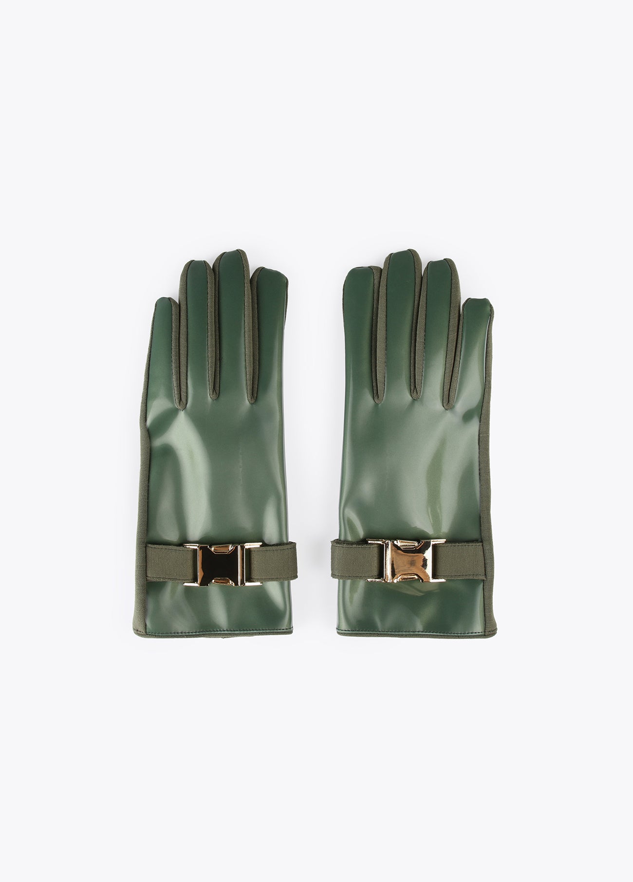 12409010-Patent leather buckle gloves-Green