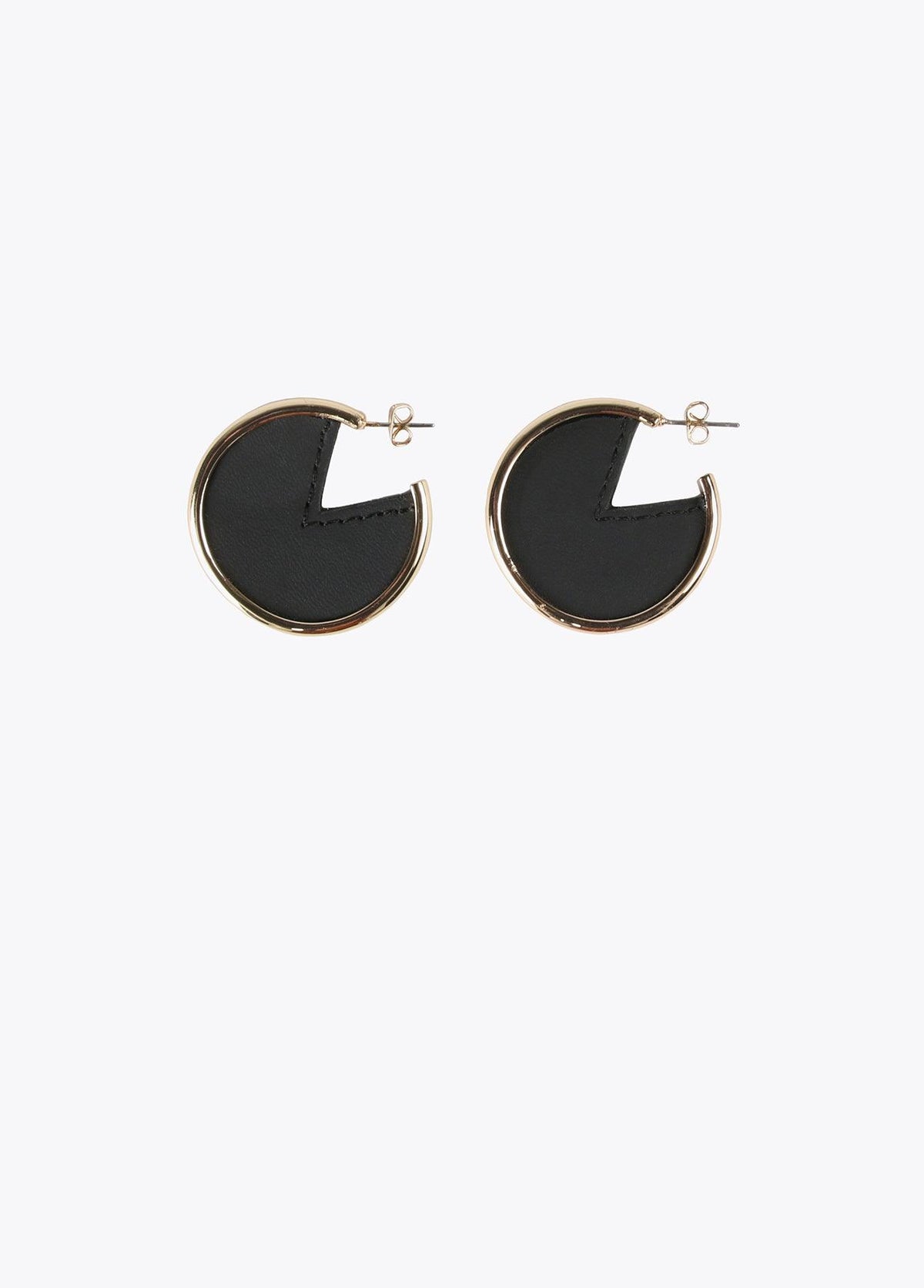 12410011-Faux leather hoop earrings-Black