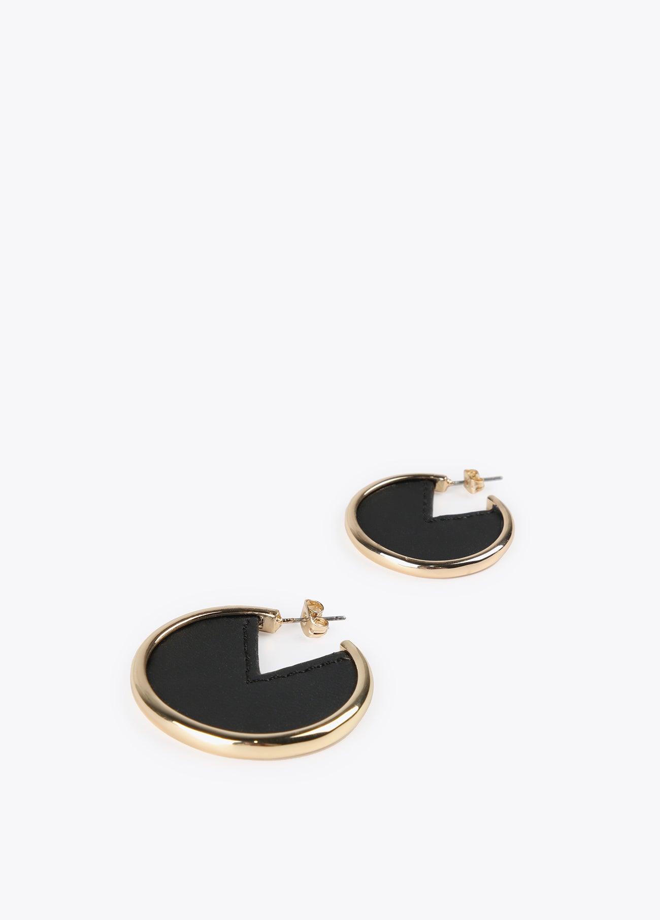 12410011-Faux leather hoop earrings-Black