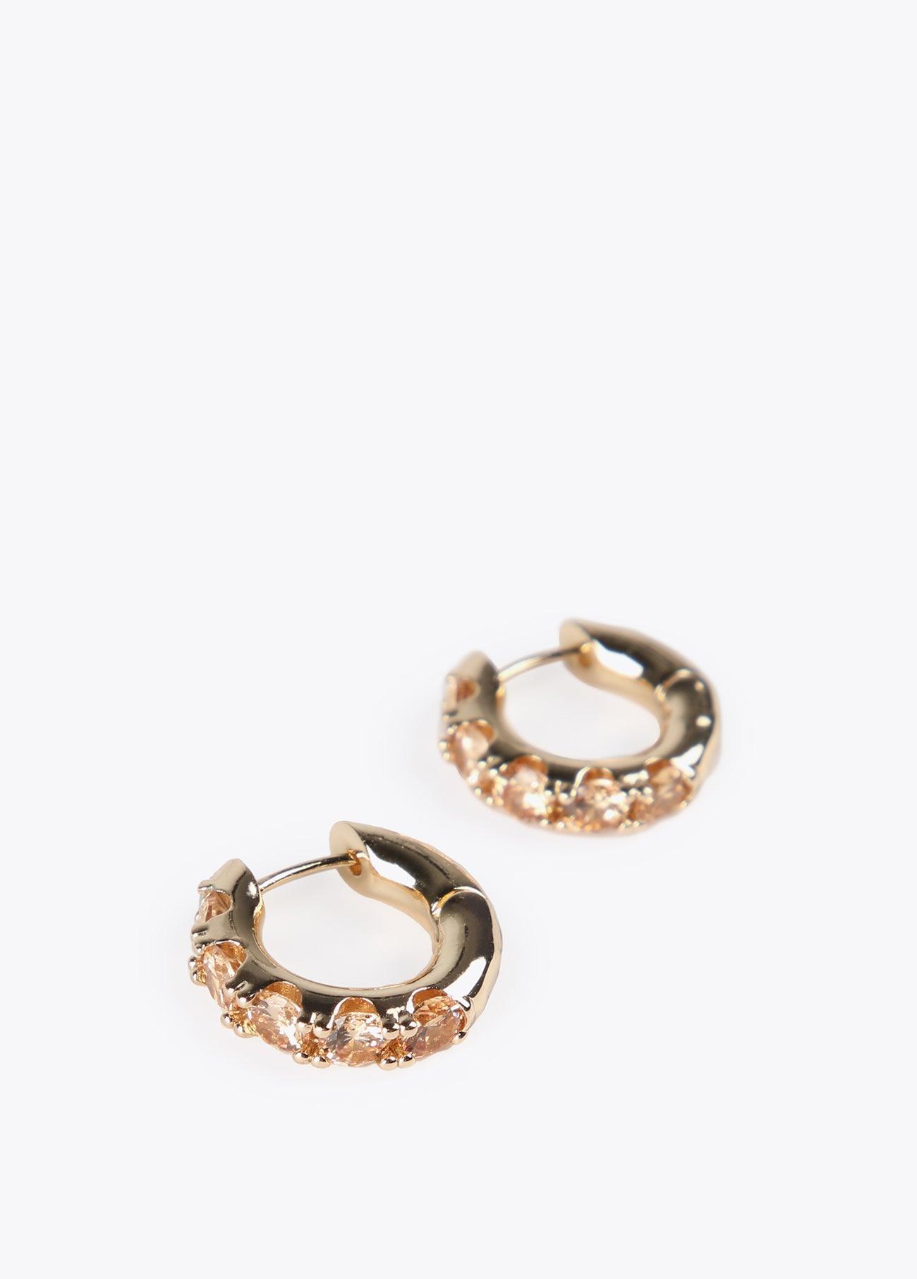 12410013-Hoop earrings with inset crystals-Beige