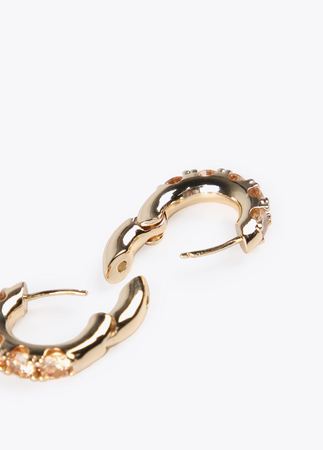 12410013-Hoop earrings with inset crystals-Beige