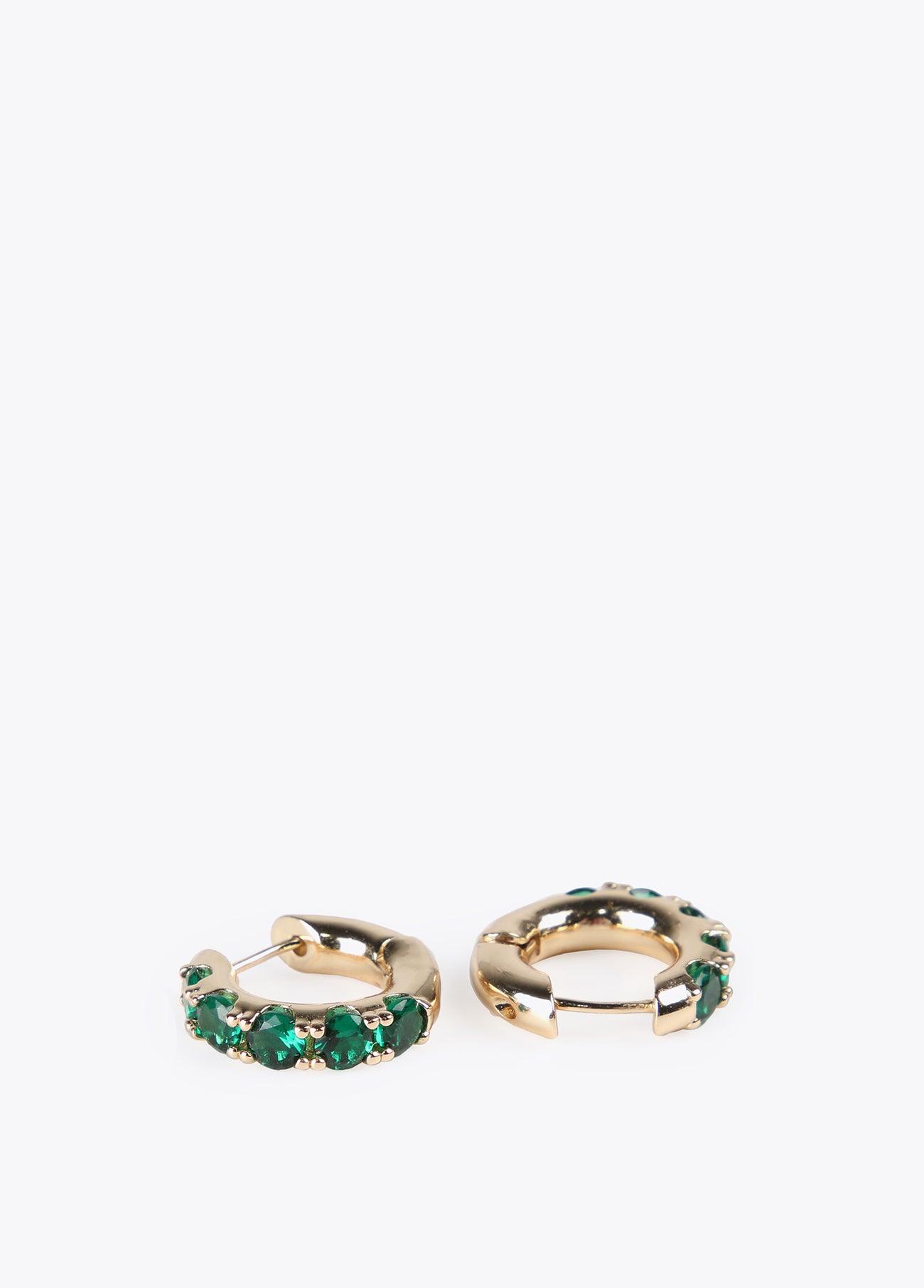 12410013-Hoop earrings with inset crystals-Green