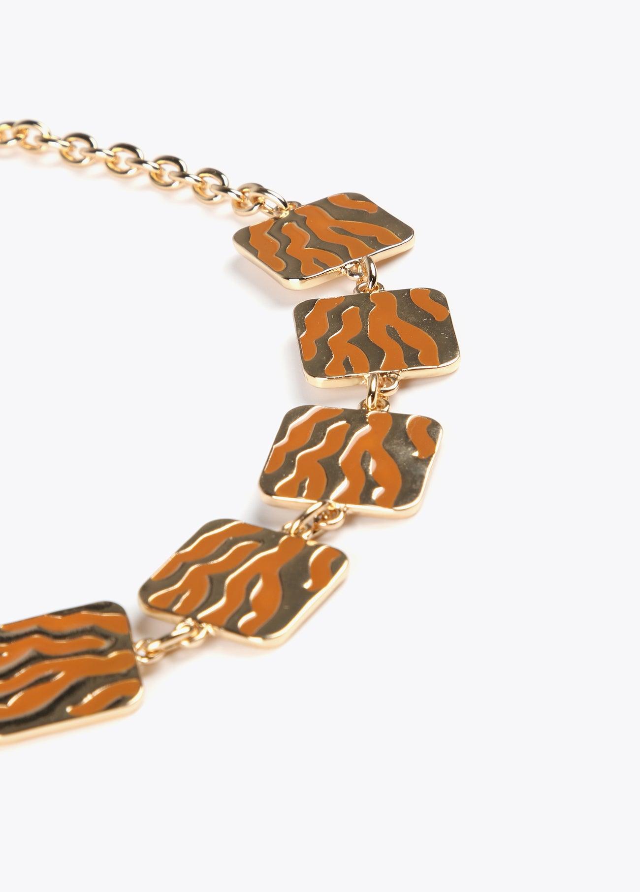 12411002-Short square animal print necklace-Brown