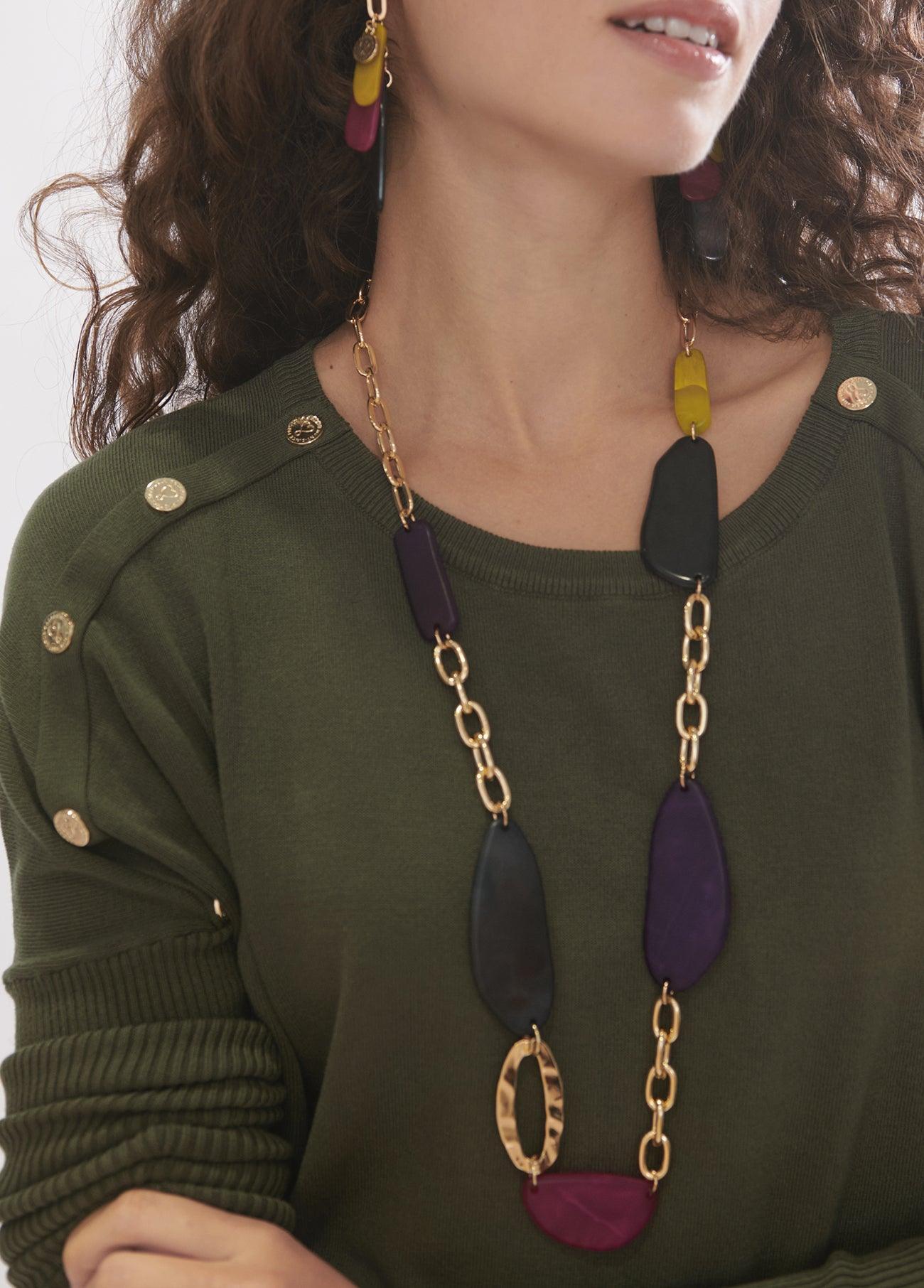 12411014-Long multicoloured necklace-Lime