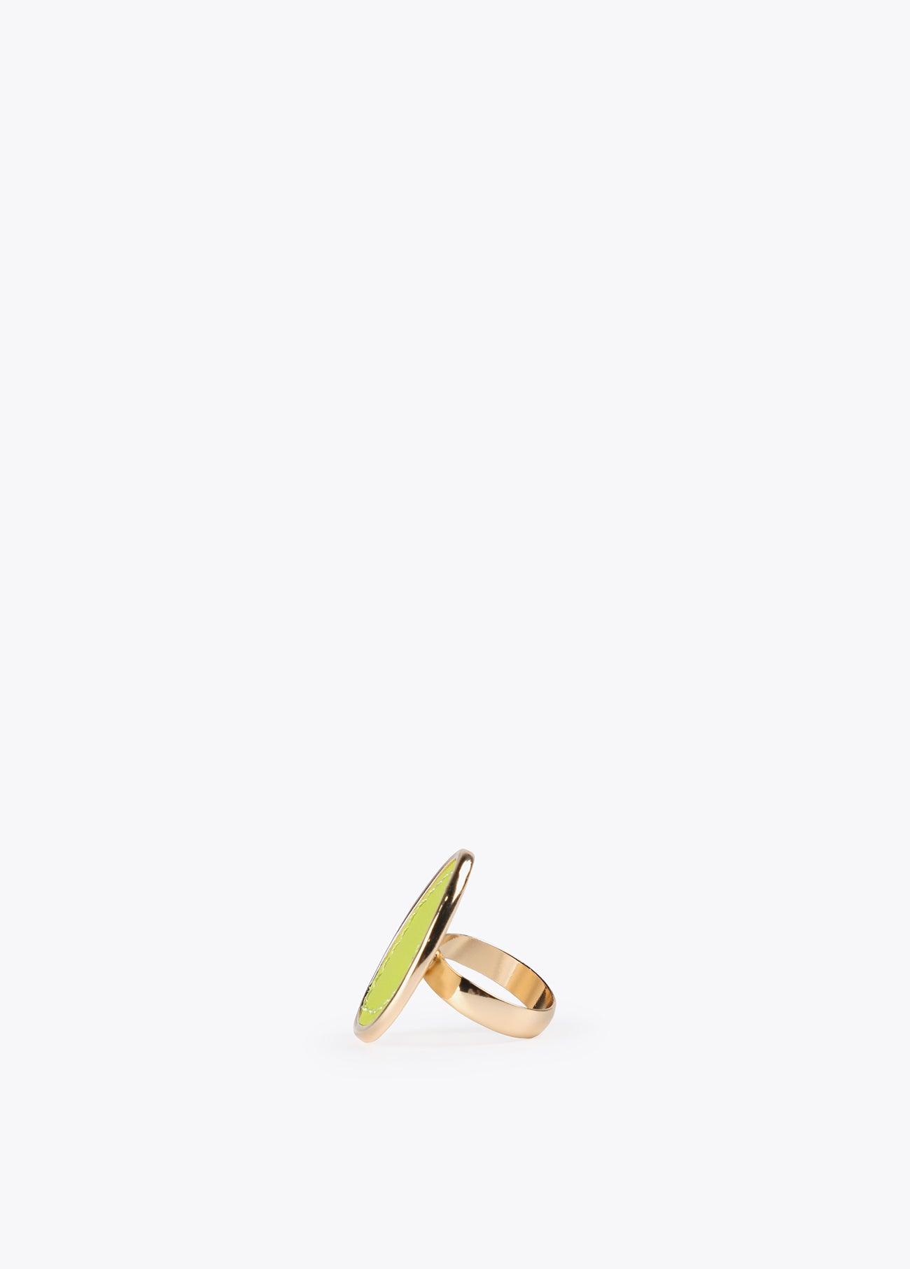 12412003-Gold ring with faux leather-Lime