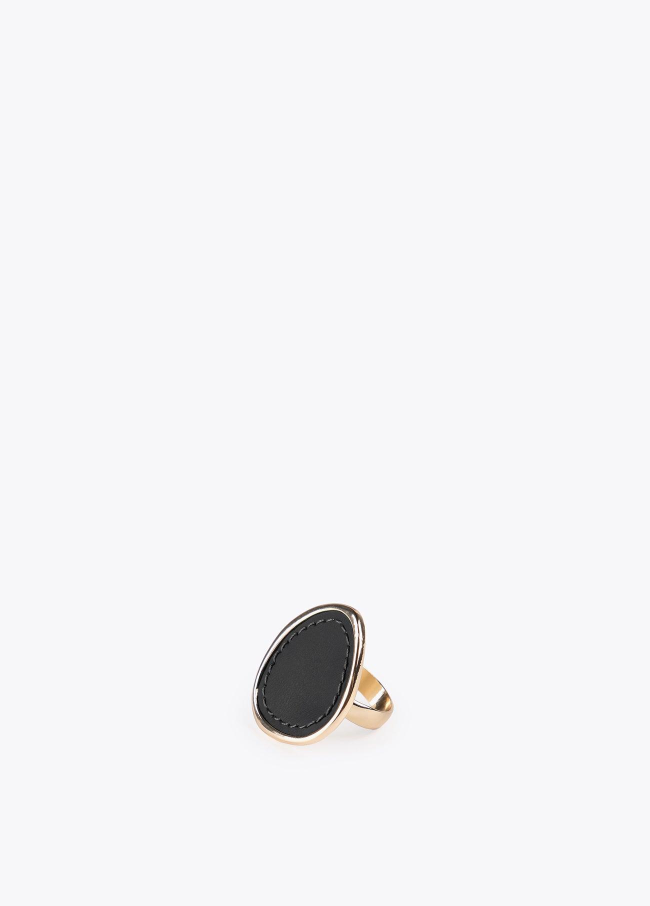 12412003-Gold ring with faux leather-Black