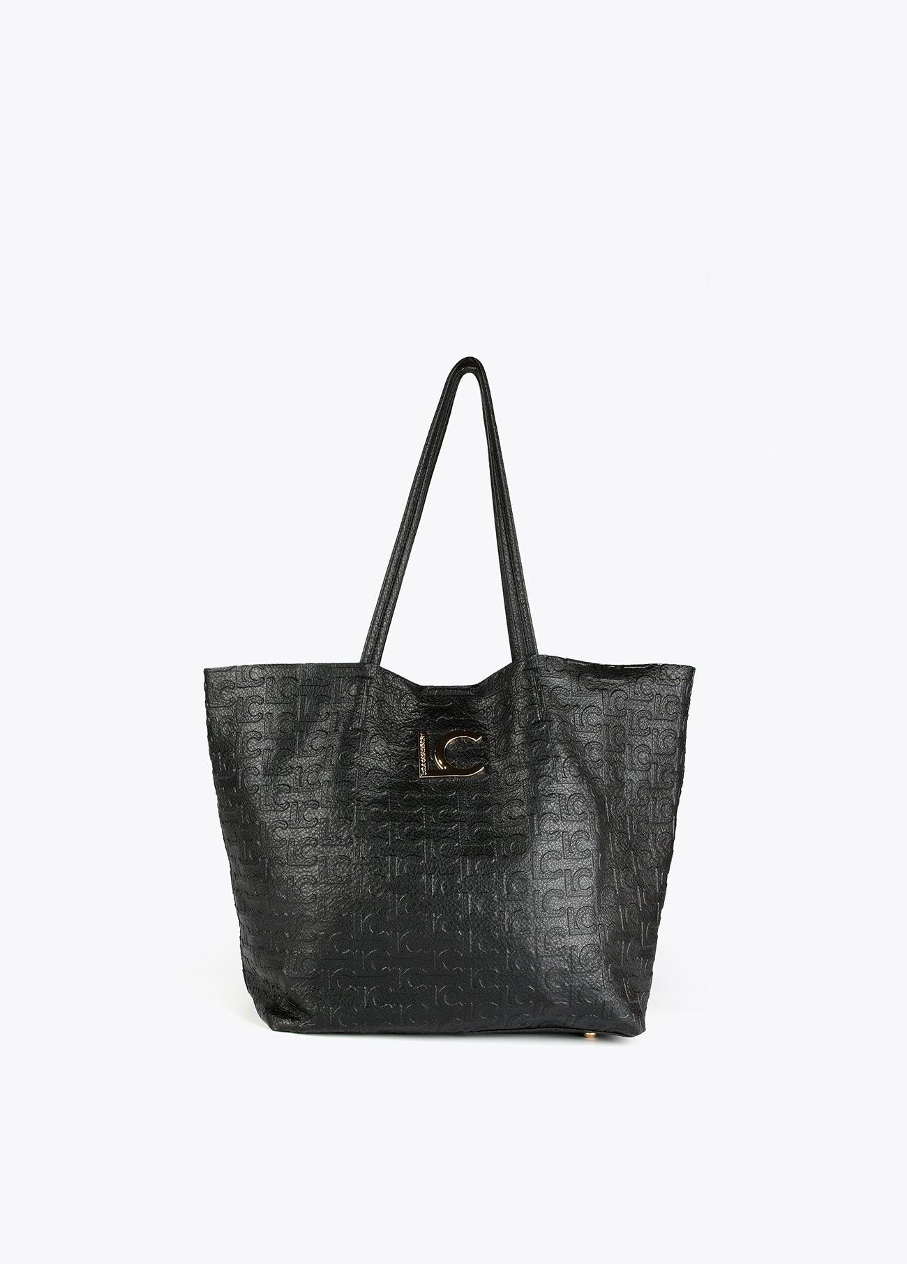 12428039-Embossed monogram tote bag-Black