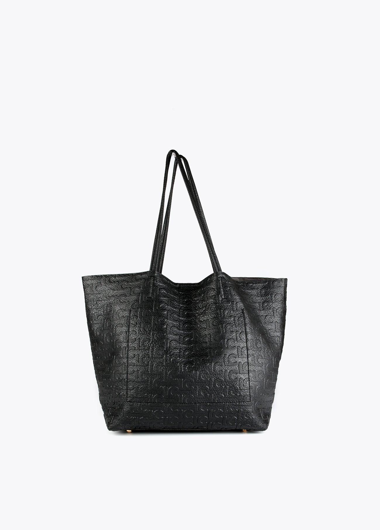 12428039-Embossed monogram tote bag-Black