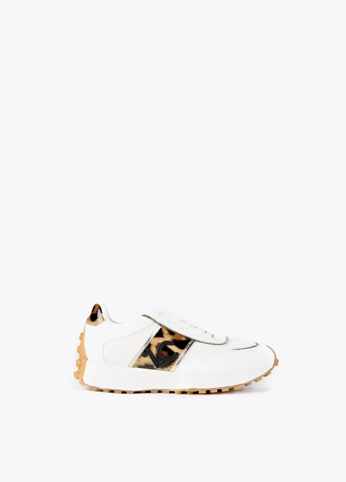 12430009-Animal print and gold sneakers-White