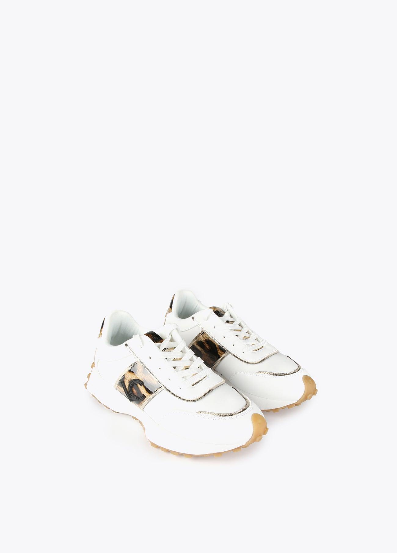 12430009-Animal print and gold sneakers-White