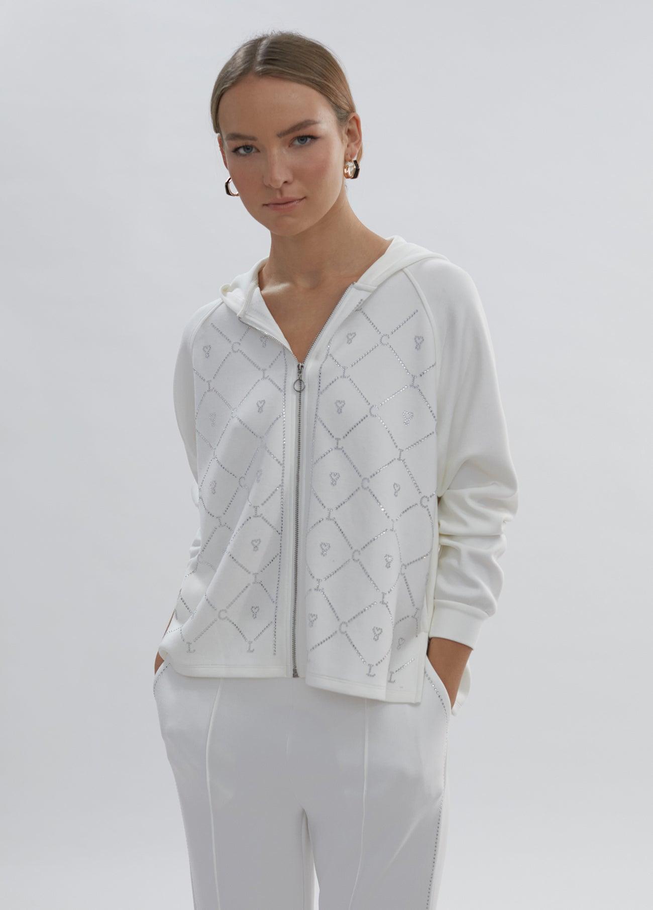 12462011-Zip sweatshirt with rhinestone details-White