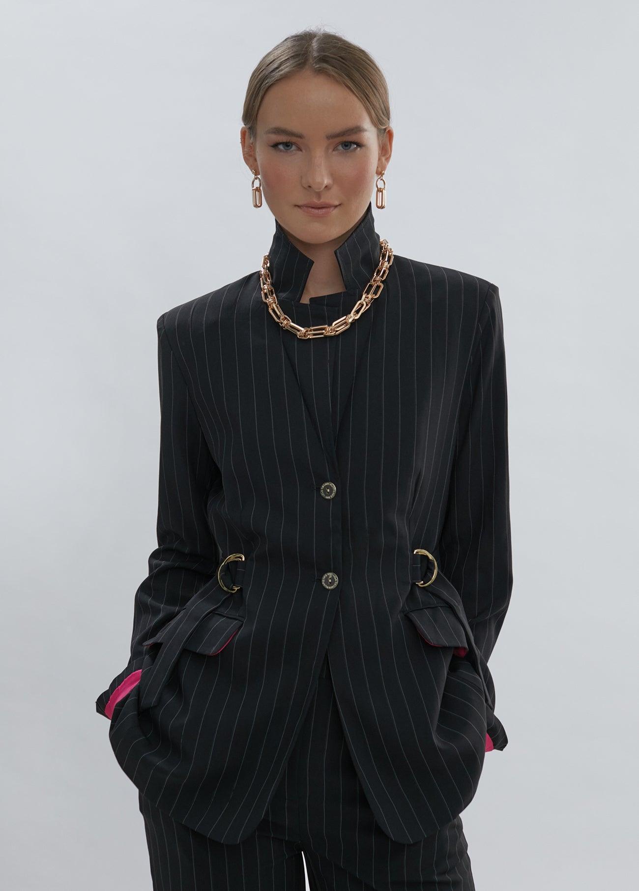 12463012-Pinstripe blazer-Black