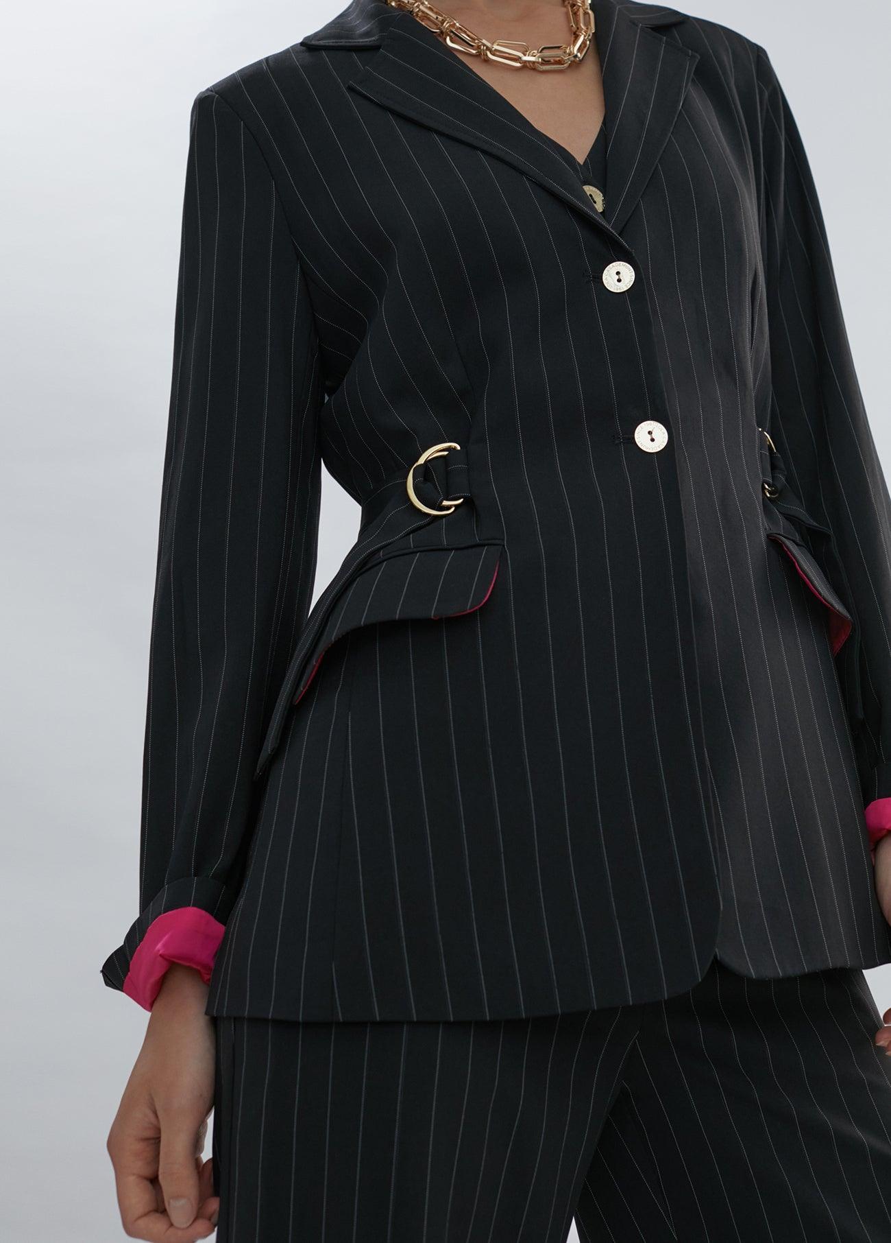 12463012-Pinstripe blazer-Black