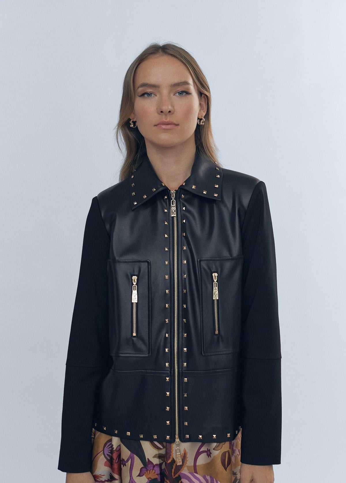 12470010-Contrast faux leather jacket-Black