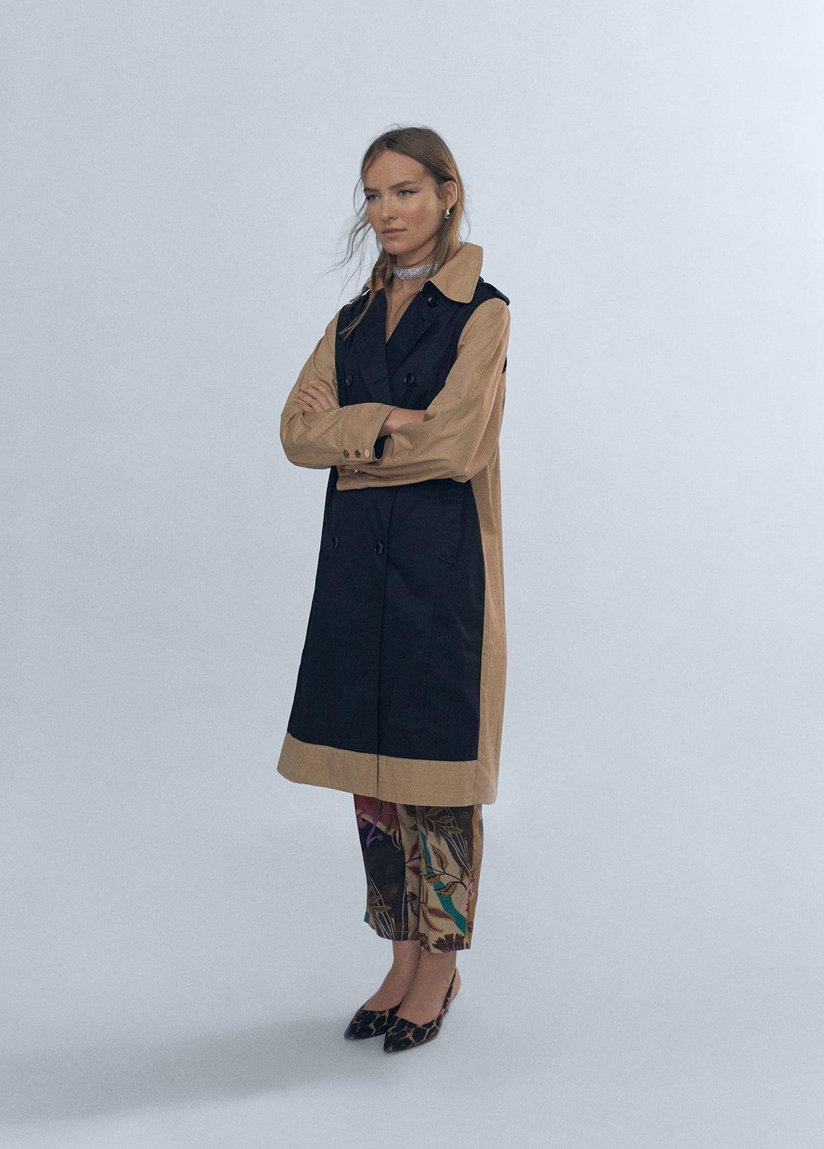 12470012-Contrast trench coat-Multi