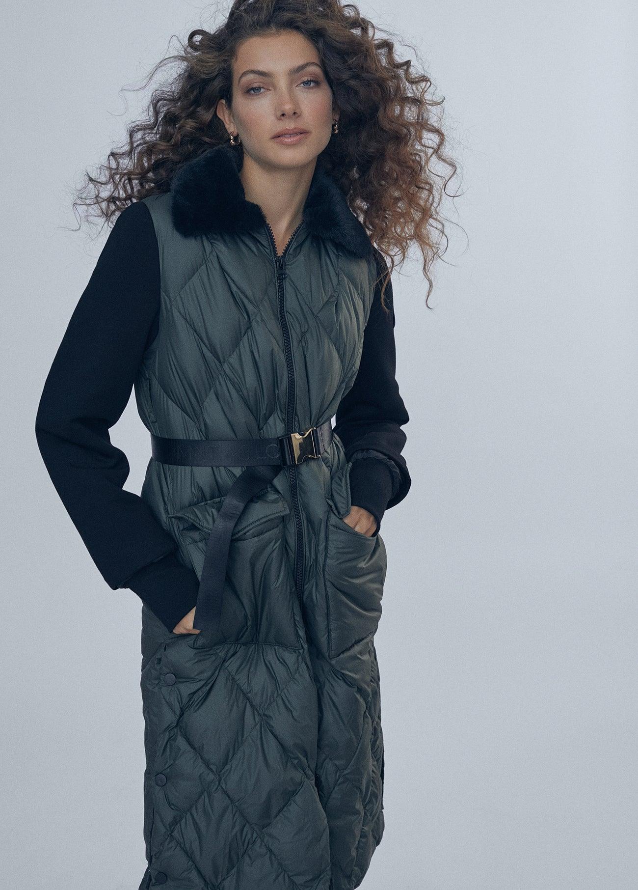 12470016-Quilted coat with belt detail-Kaki