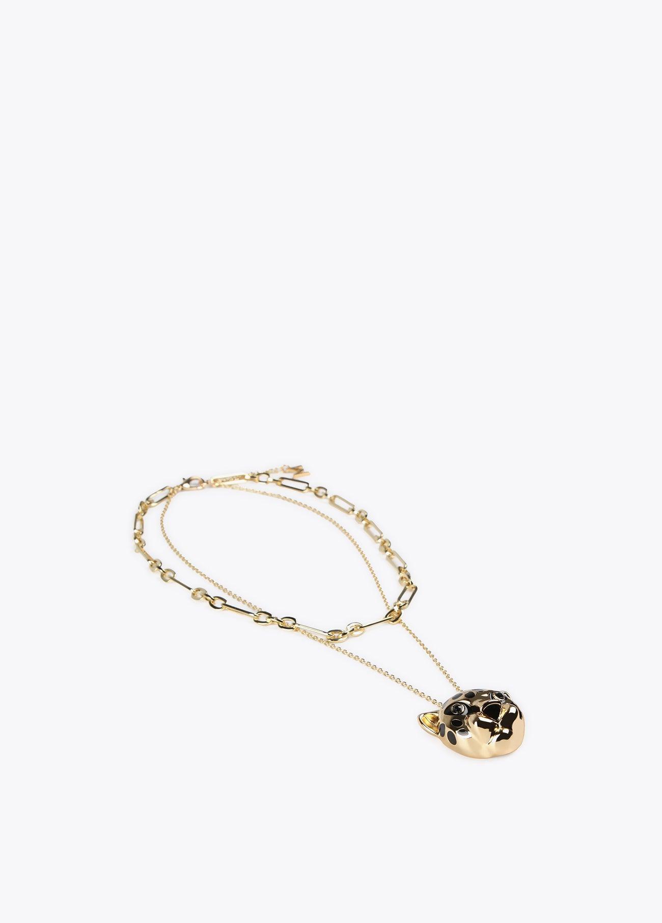 32411003-Double necklace with a leopard head-Golden