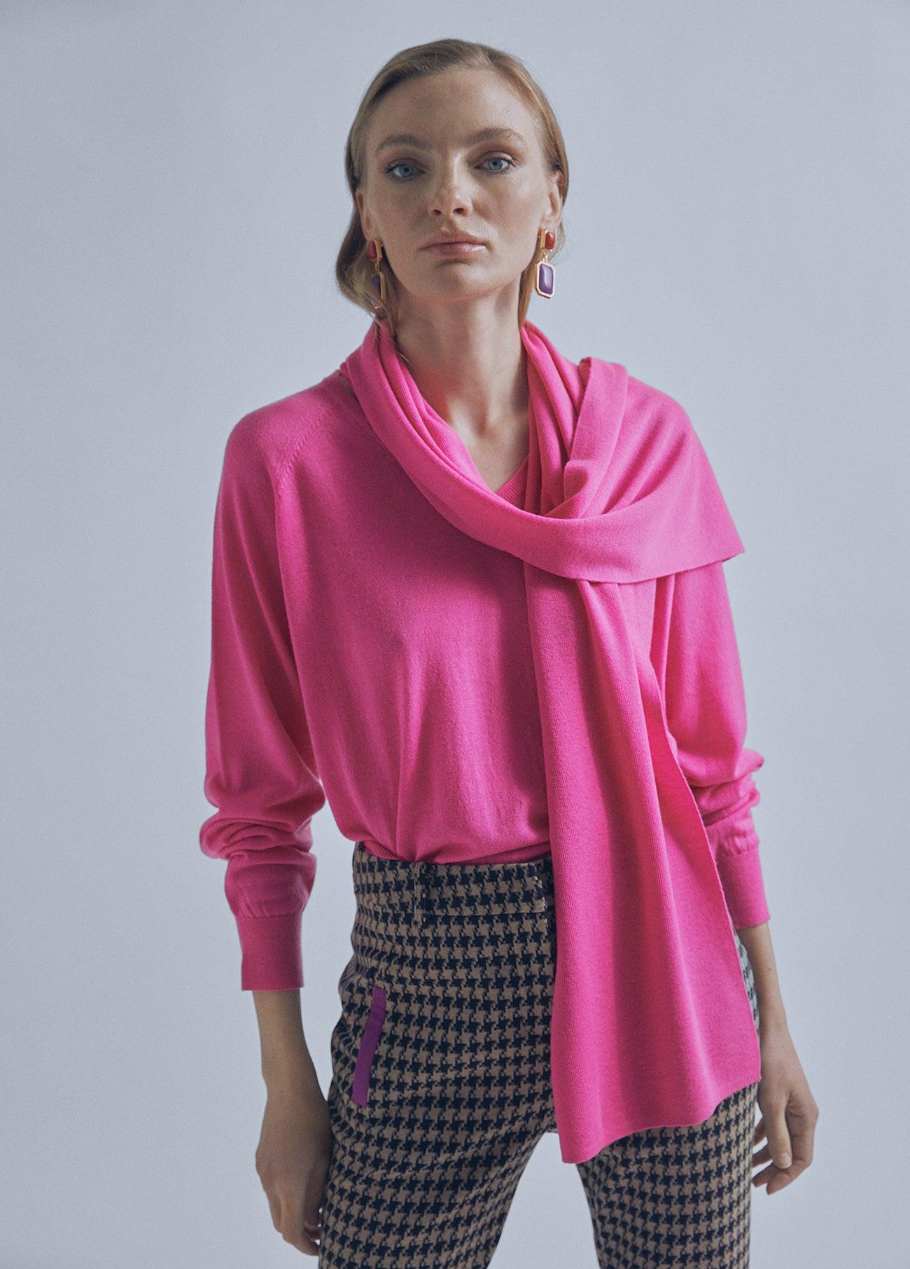 32461015-Knit sweater with scarf detail-Pink