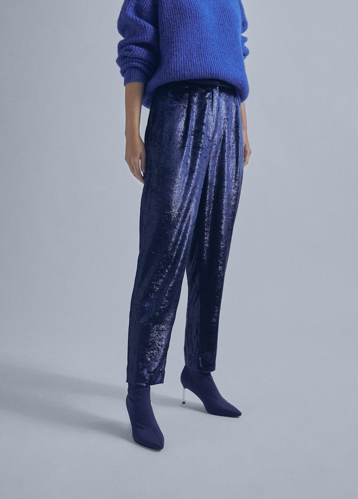 32467017-Shiny effect velvet trousers-Blue