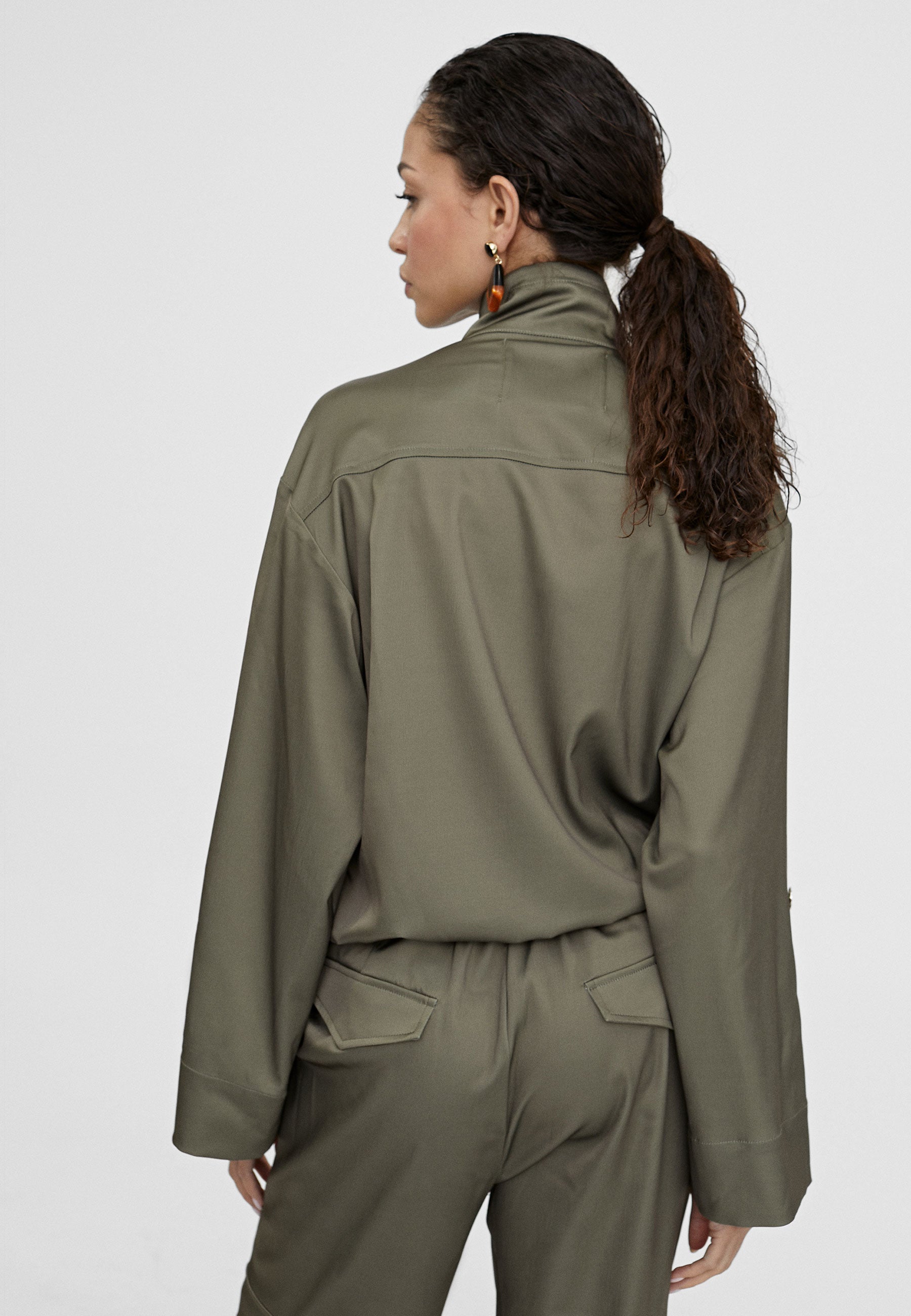 LS2402014-Khaki-Monochrome bomber jacket with pockets