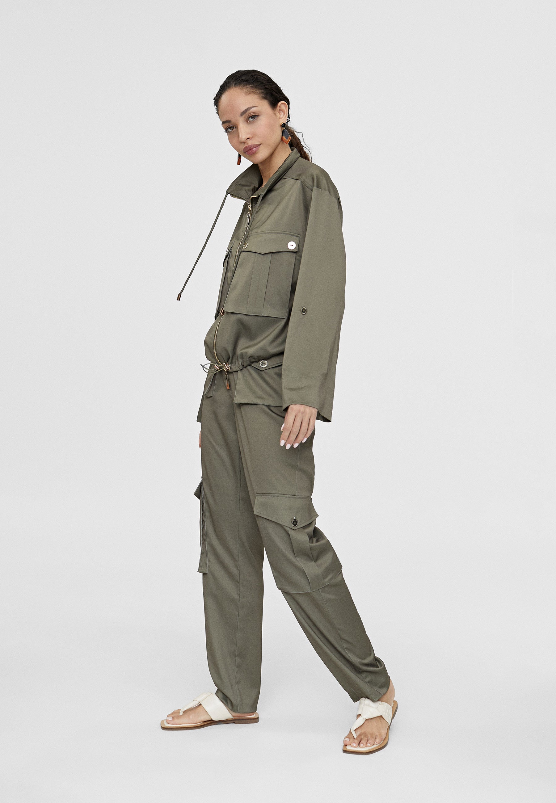 LS2402014-Khaki-Monochrome bomber jacket with pockets