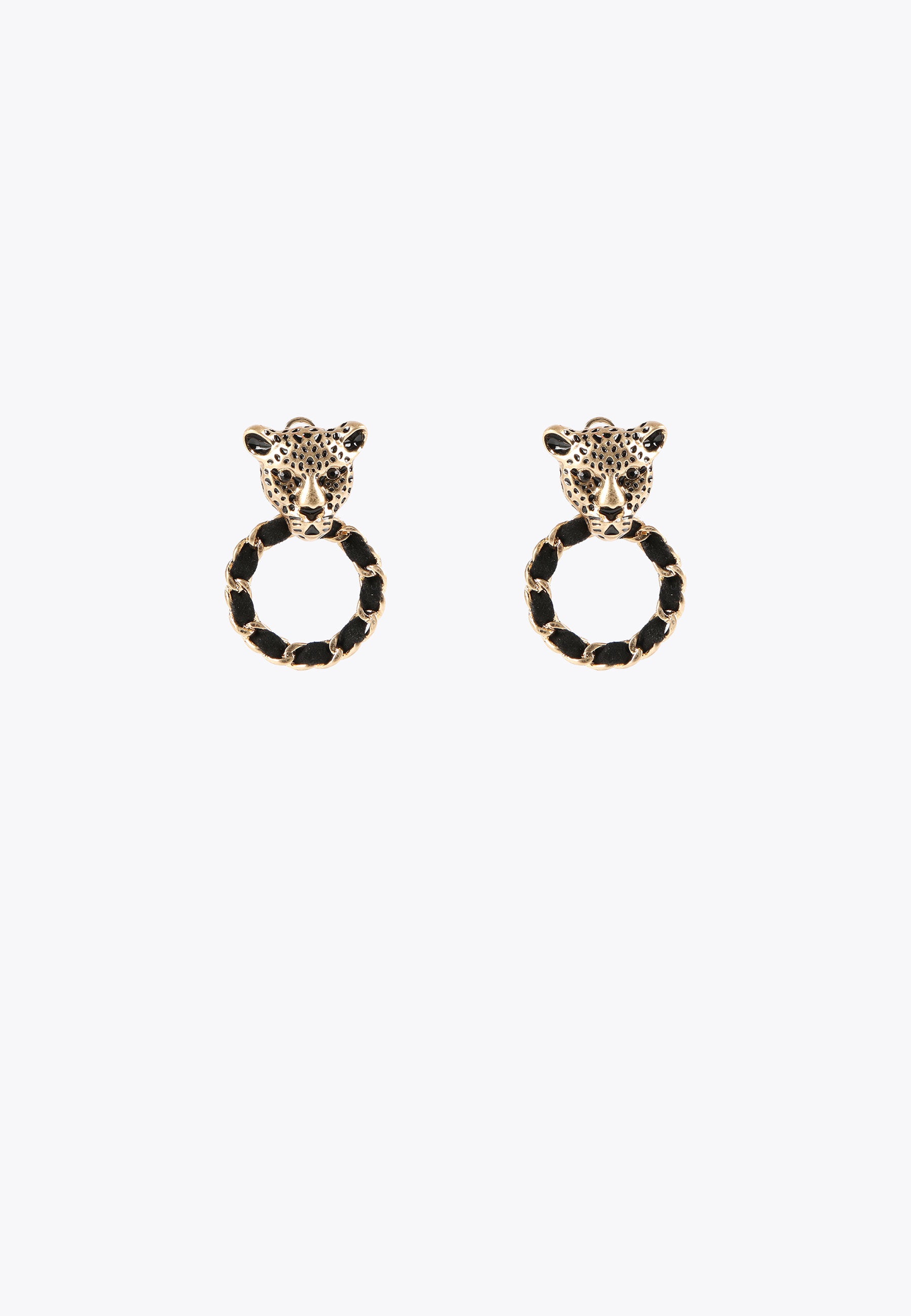 LS2403006-Gold-Leopard face and hoop earrings