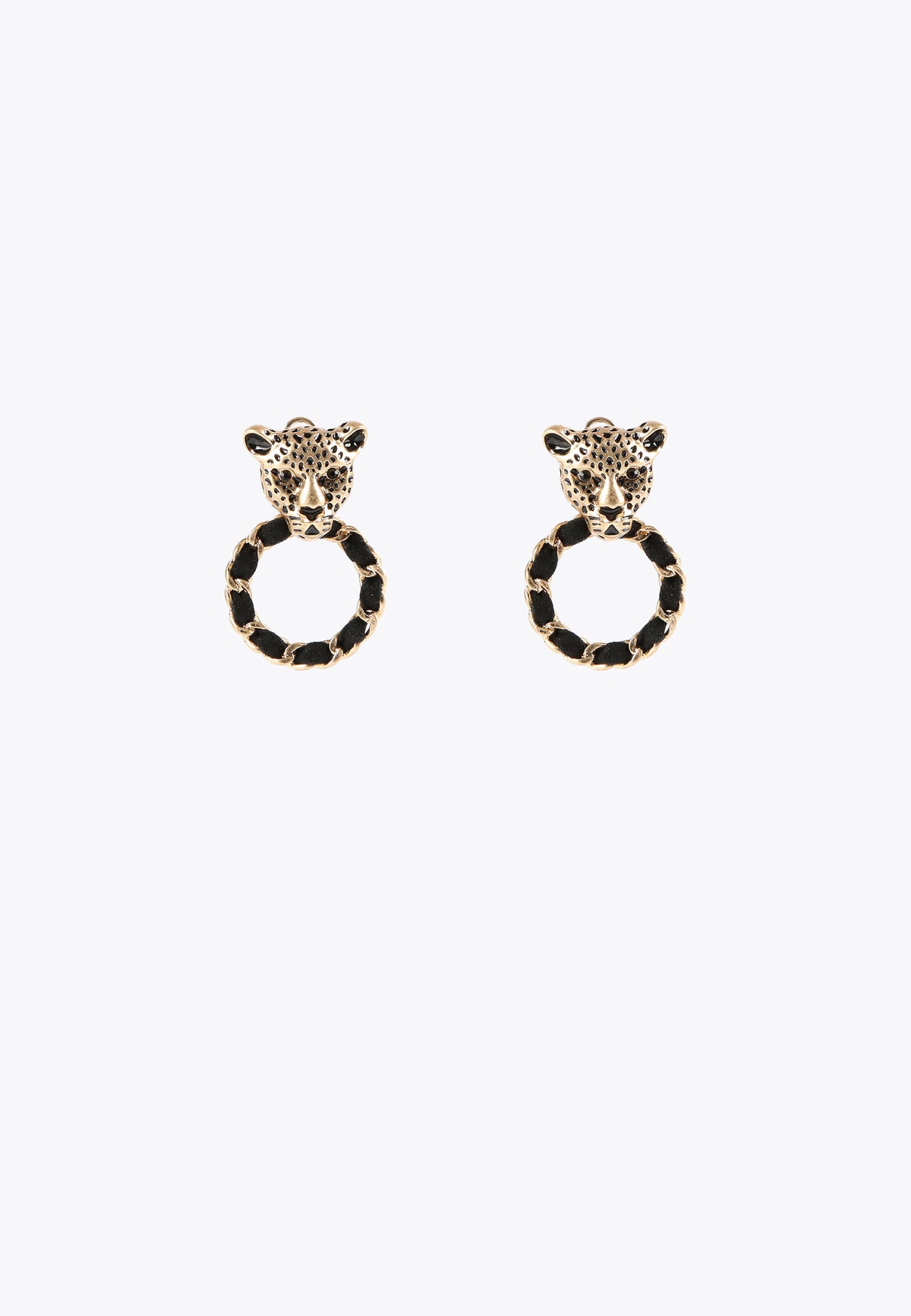 LS2403006-Gold-Leopard face and hoop earrings