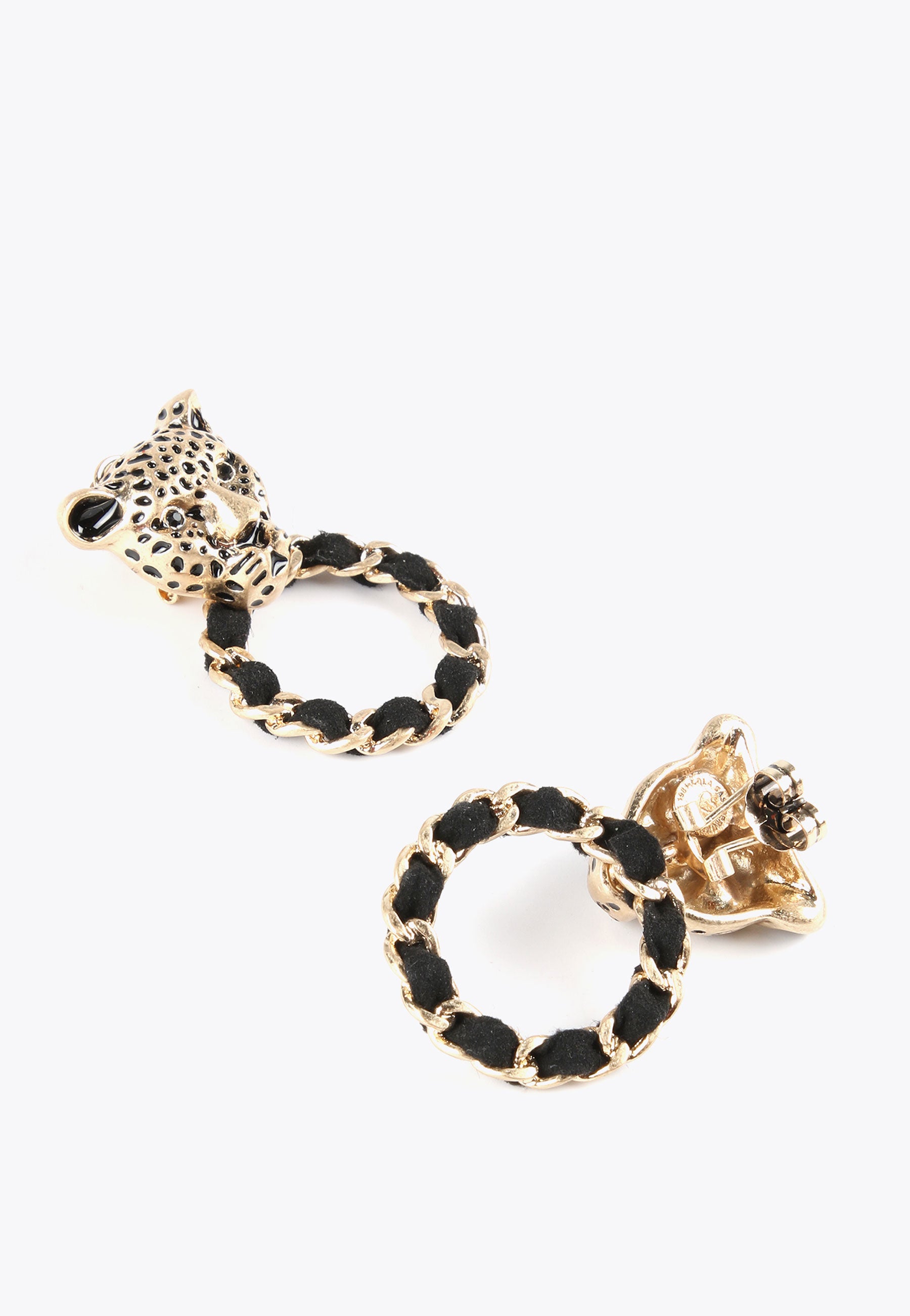 LS2403006-Gold-Leopard face and hoop earrings