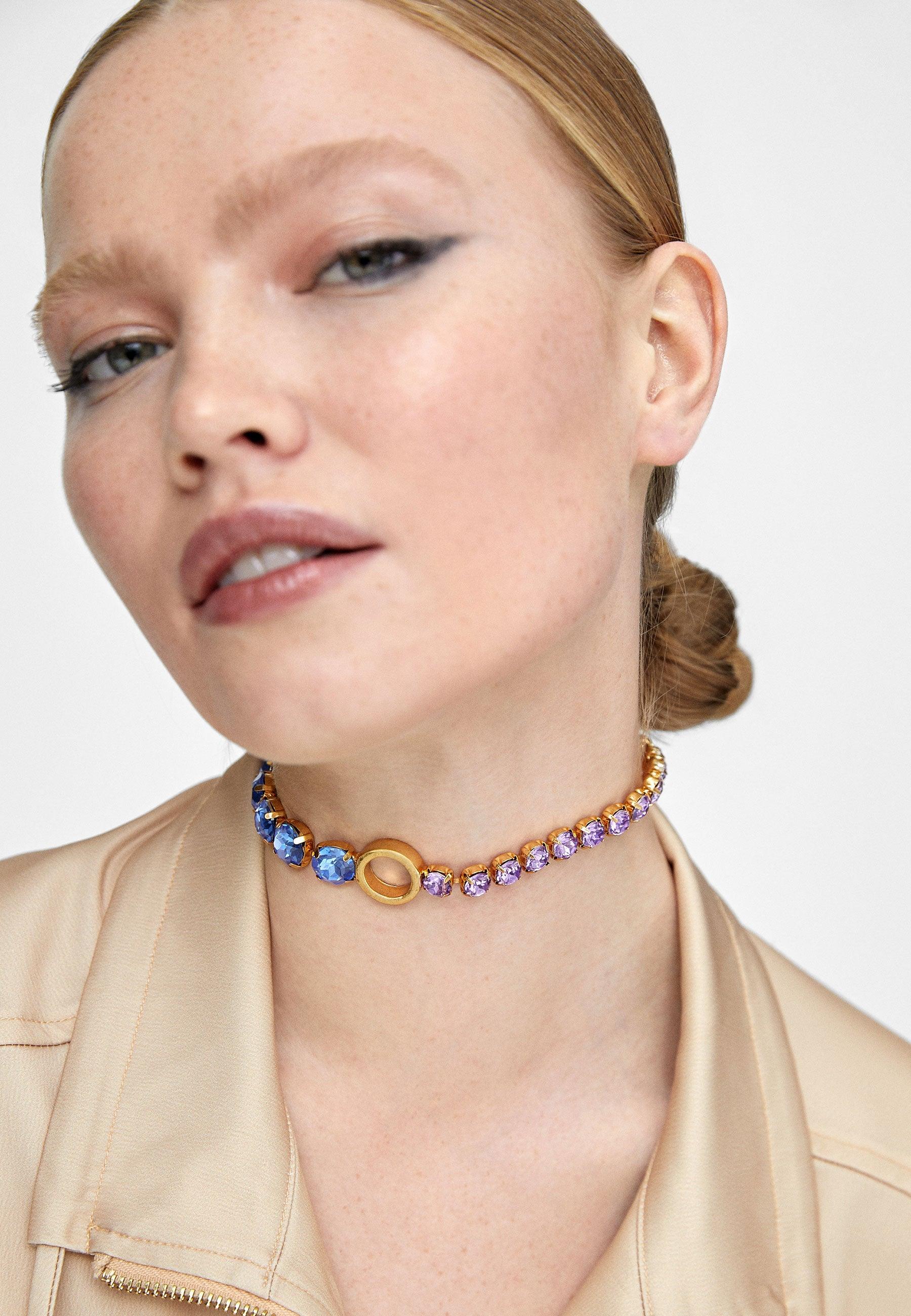 LS2403037-Lilac-Blue-Choker necklace with crystals