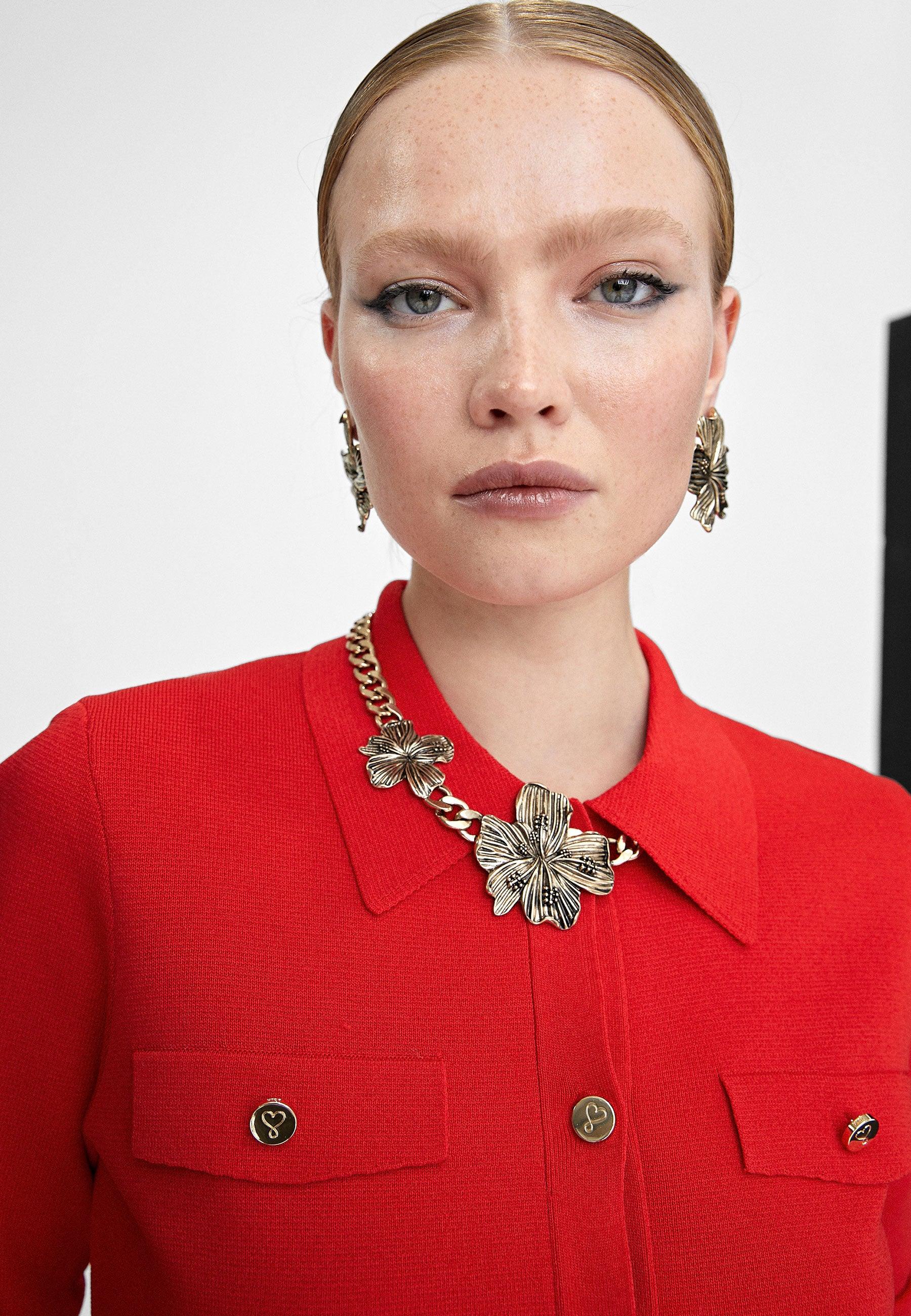 LS2403038-Gold-Golden necklace with flowers