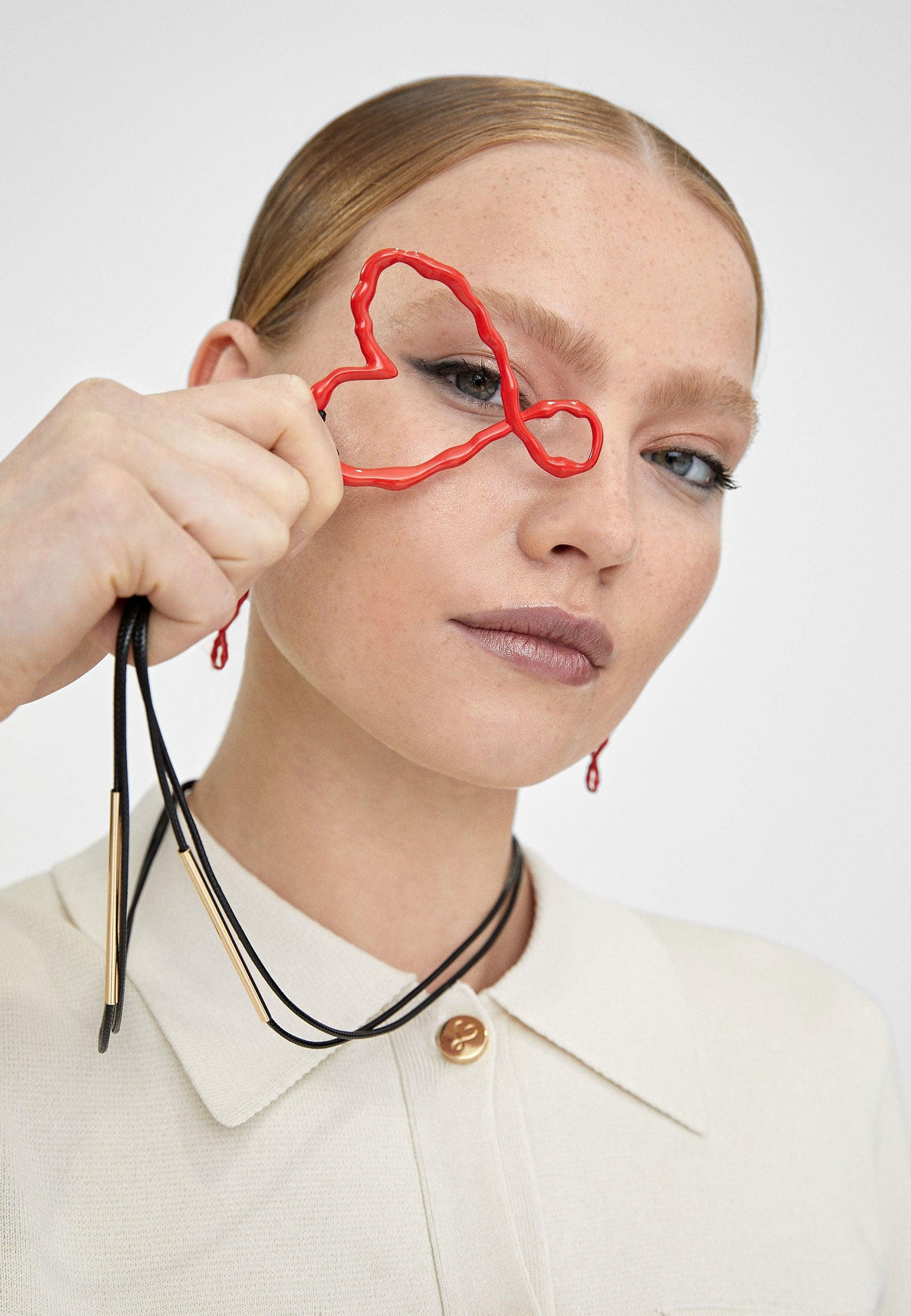 LS2403047-Red-Long infinity heart necklace