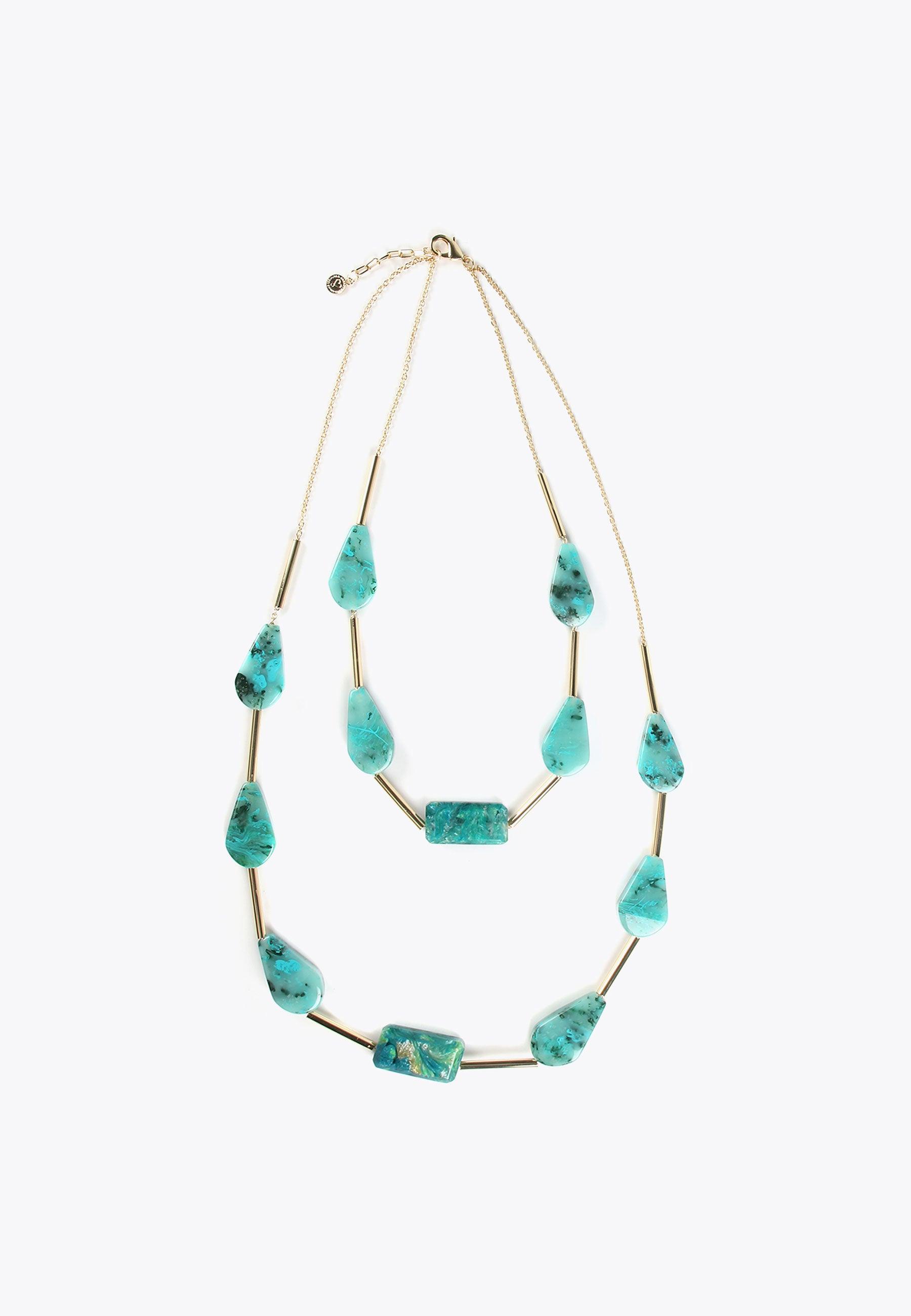 LS2403058-Turquoise-Turquoise double-chain necklace