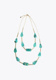 LS2403058-Turquoise-Turquoise double-chain necklace