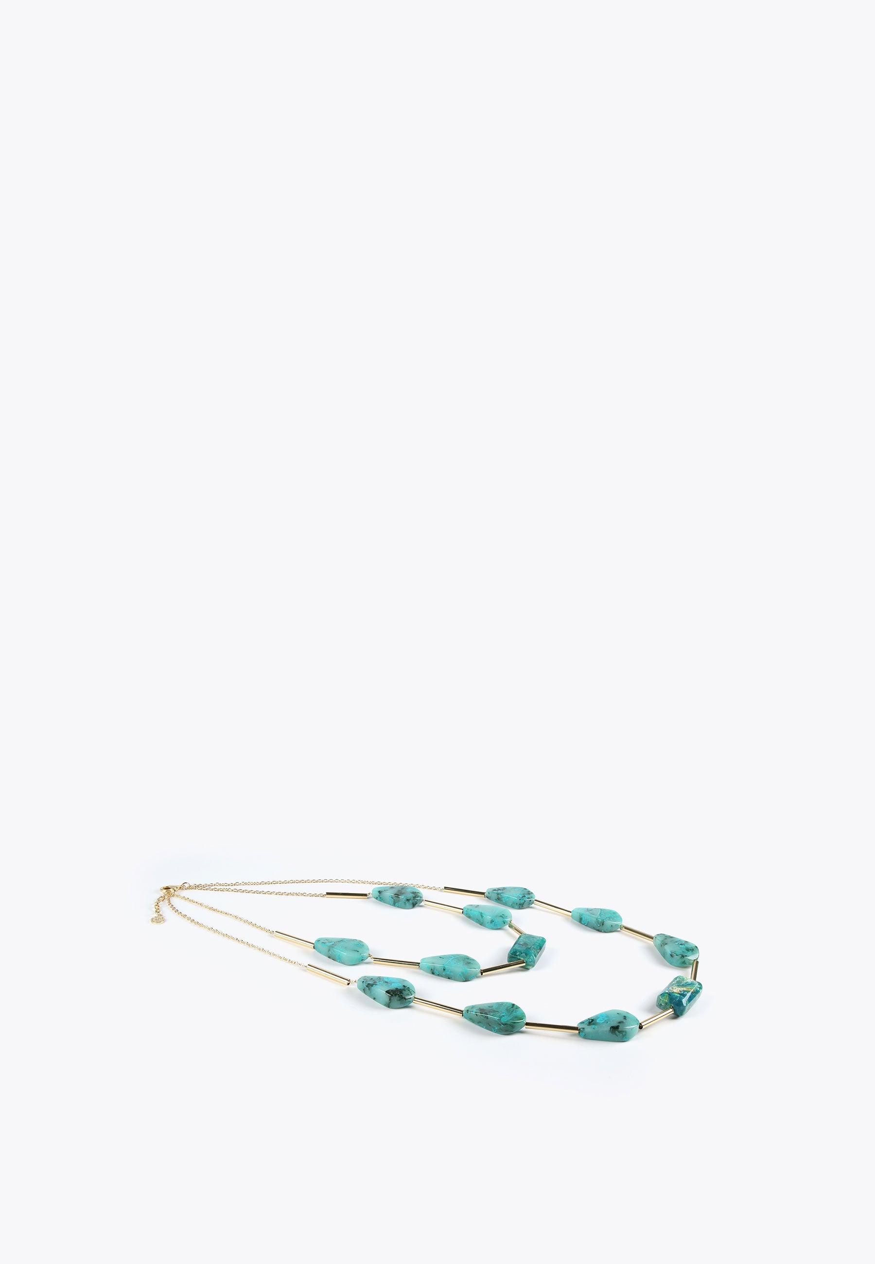 LS2403058-Turquoise-Turquoise double-chain necklace