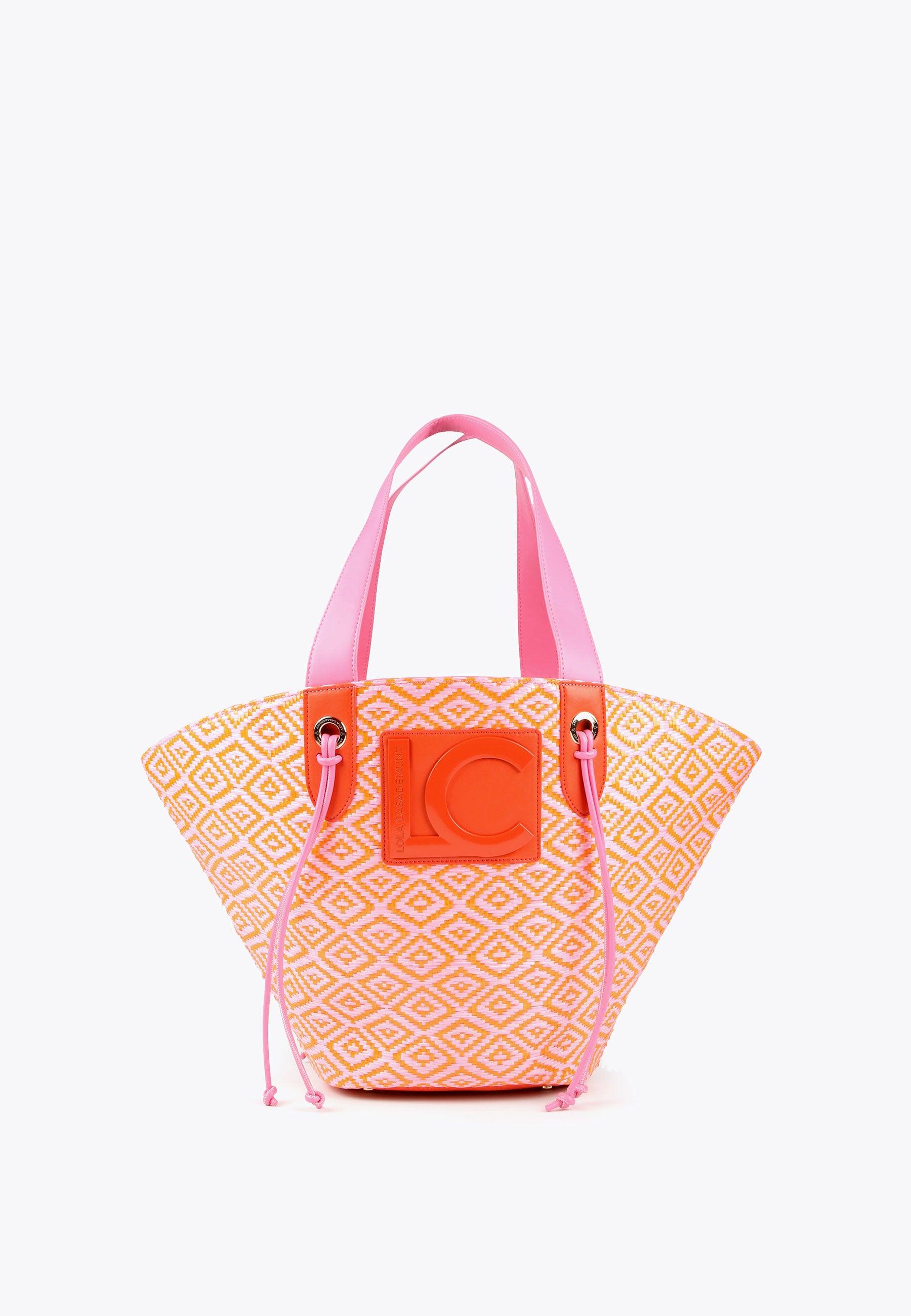 LS2404002-Pink-Orange-Two-tone basket-style tote bag