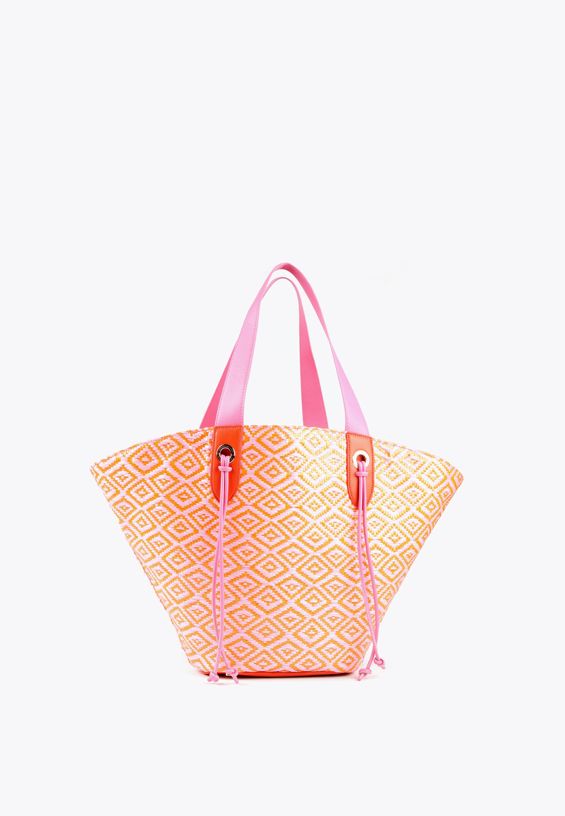 LS2404002-Pink-Orange-Two-tone basket-style tote bag