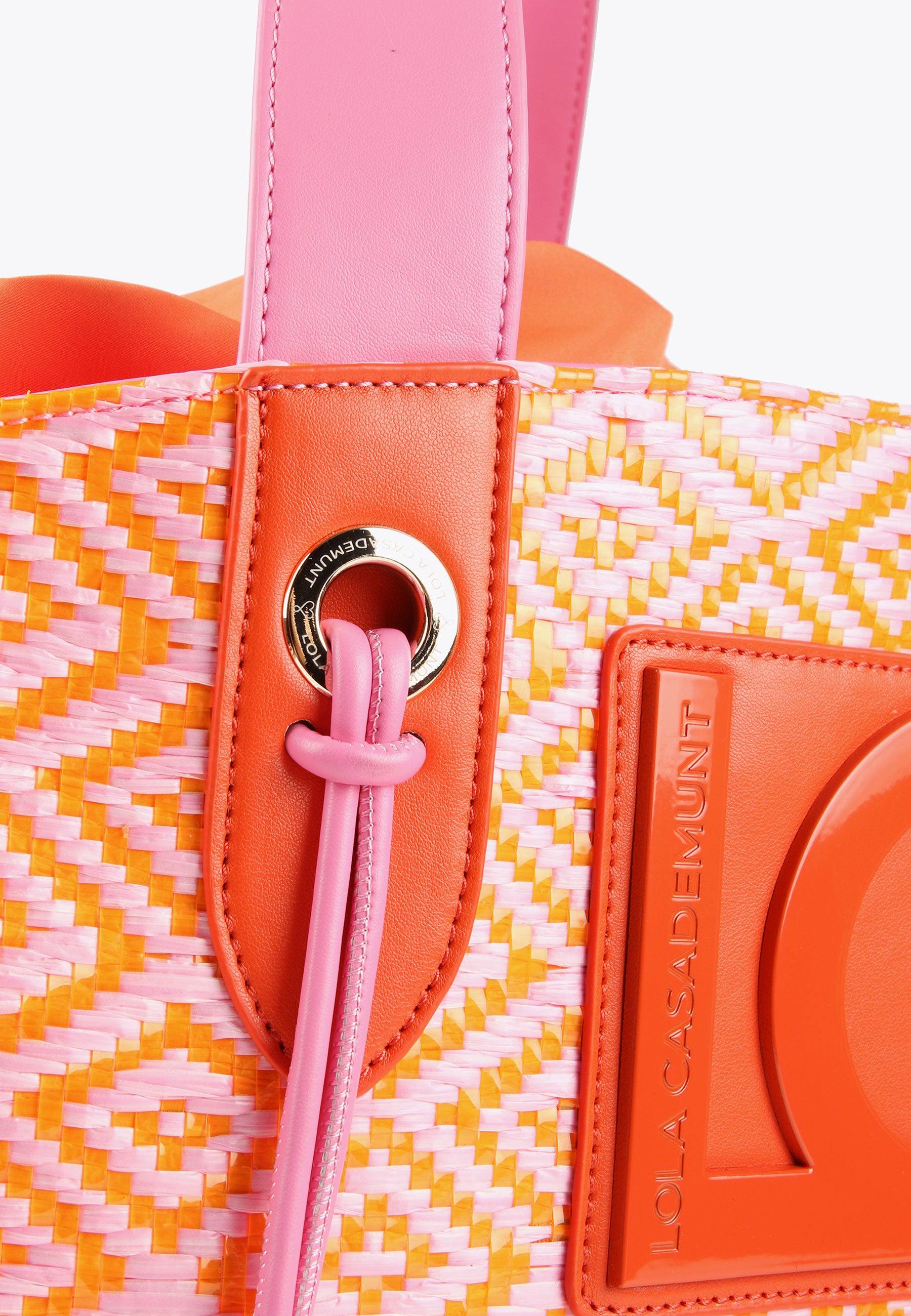 LS2404002-Pink-Orange-Two-tone basket-style tote bag