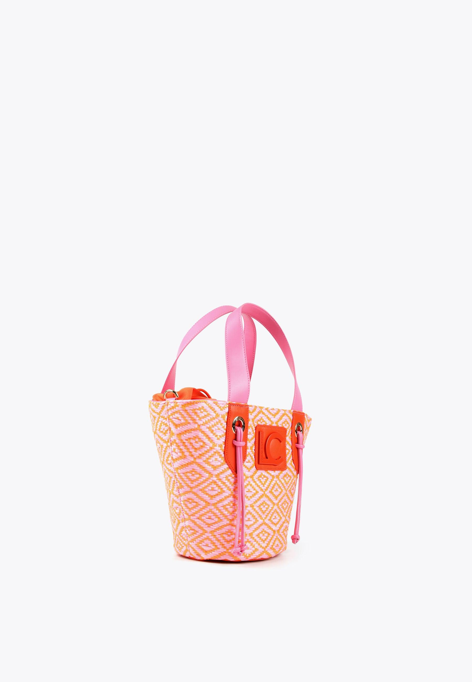 LS2404004-Pink-Orange-Two-tone basket-style crossbody bag