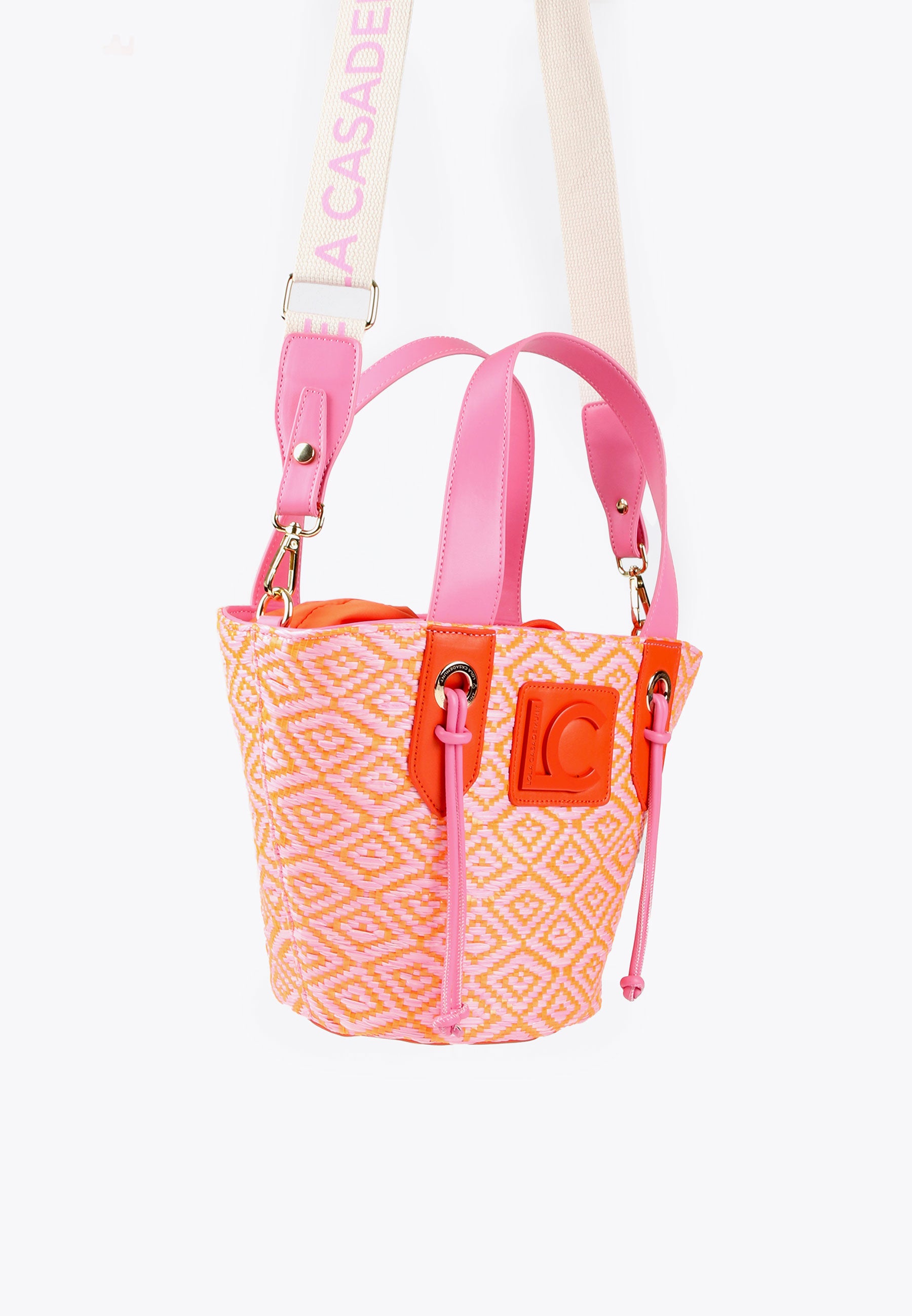 LS2404004-Pink-Orange-Two-tone basket-style crossbody bag