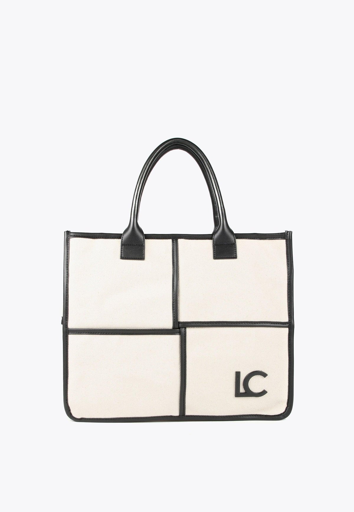 LS2404024-Ecru-Black-Black and white tote bag