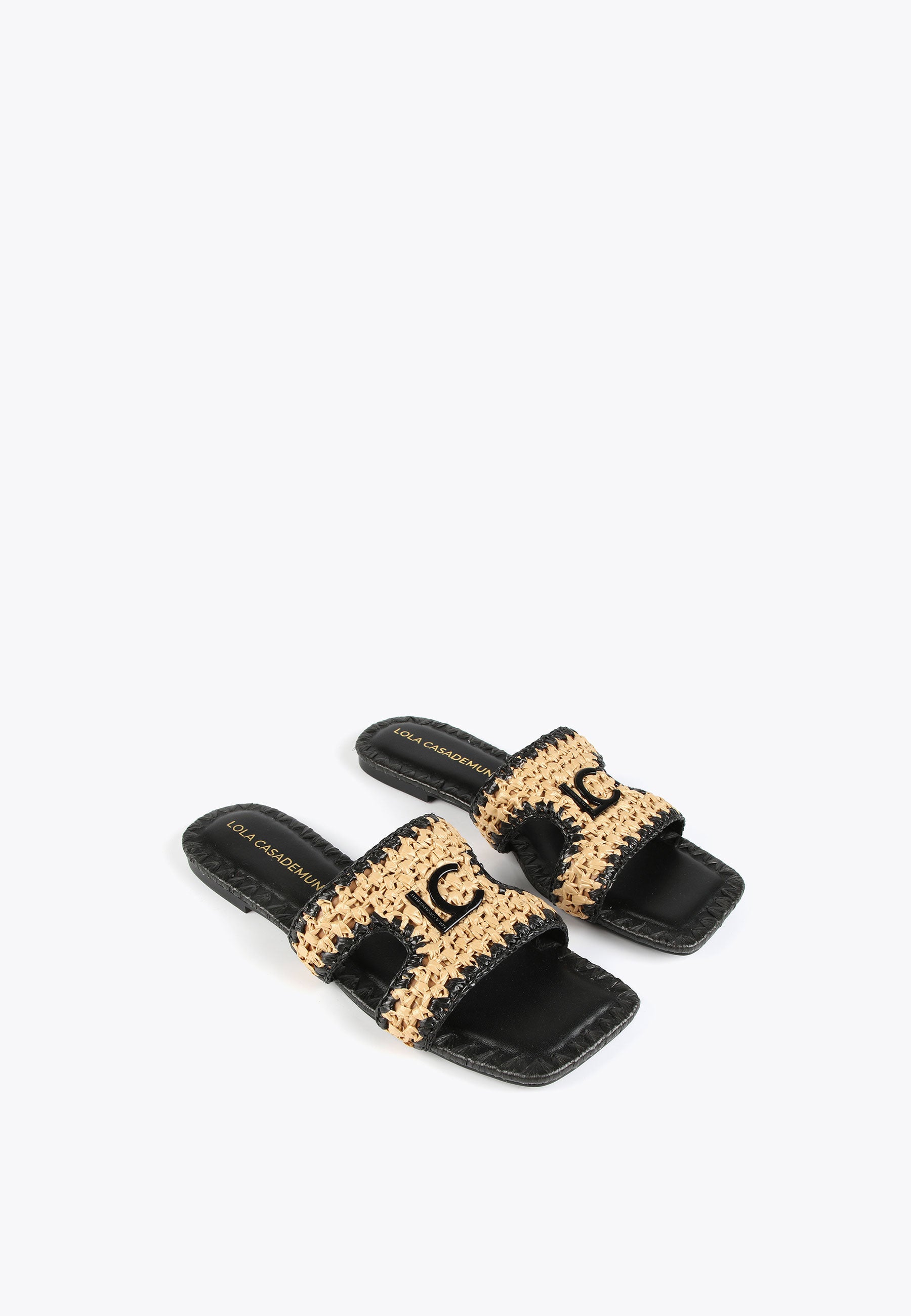 LS2405007-Black-Brown-Raffia-effect mule sandals