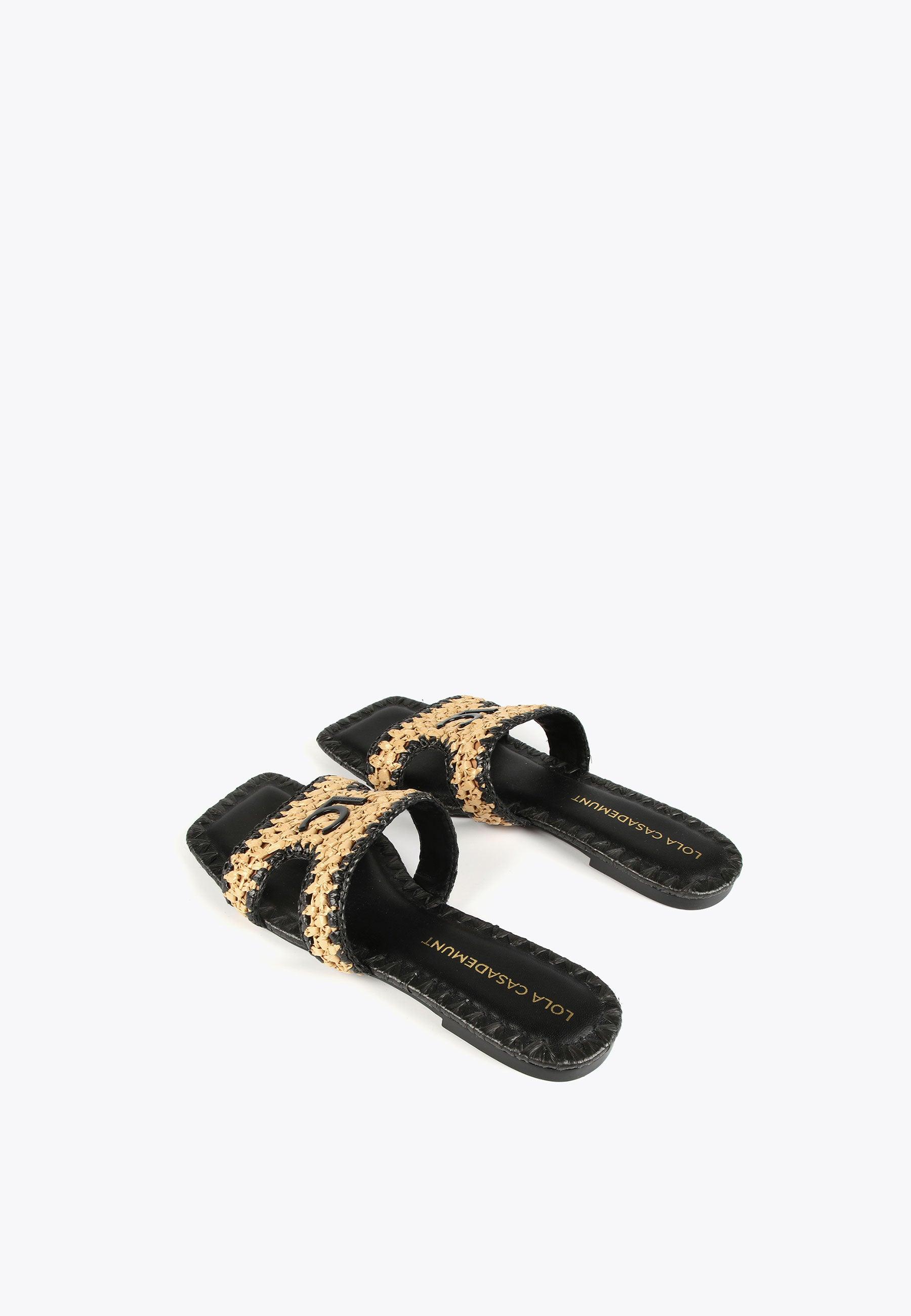 LS2405007-Black-Brown-Raffia-effect mule sandals